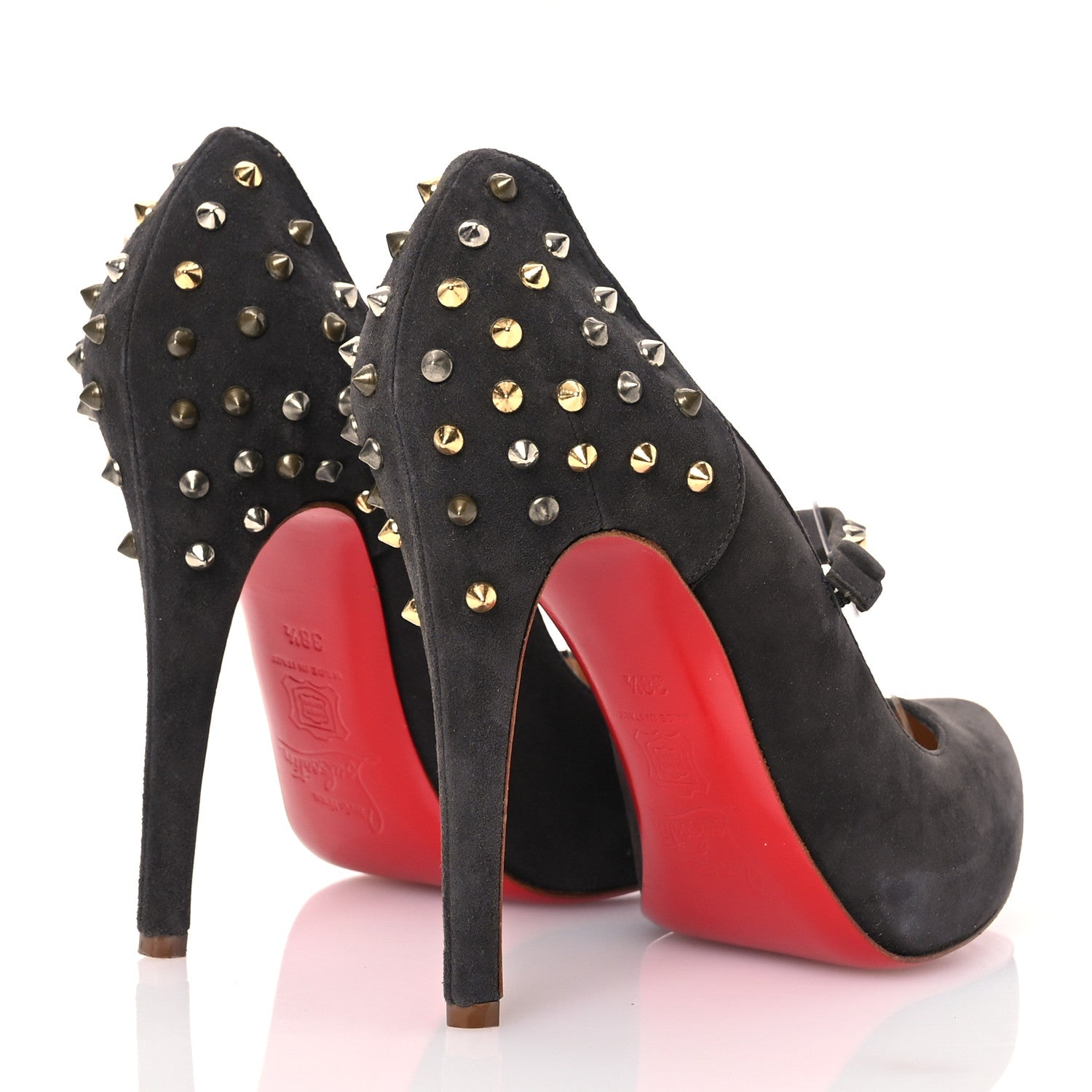Christian Louboutin Veau Velours Stud Spike Mad Mary 100 Pumps 38.5 Grey 4 of 14
