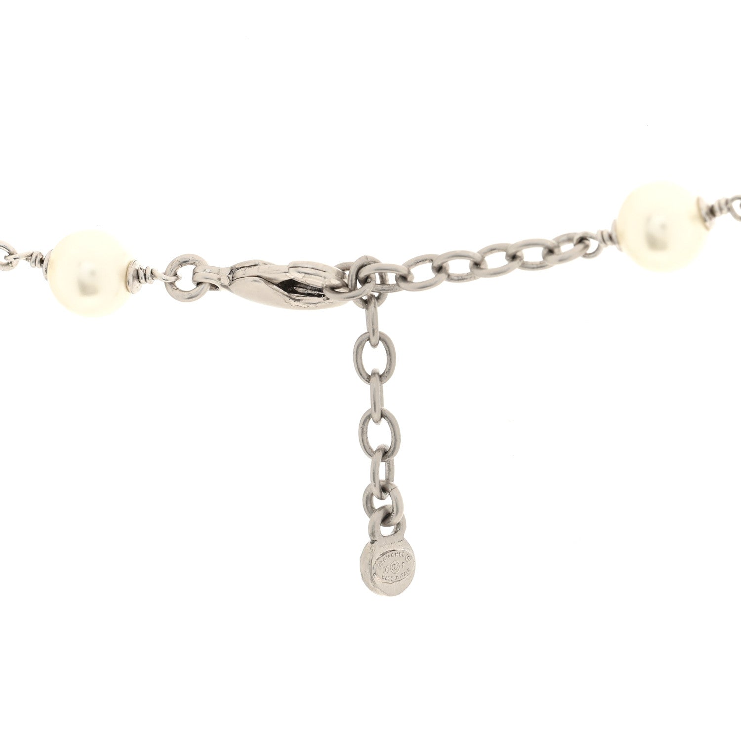 Chanel Crystal Baguette Pearl Bow Necklace Silver 4 of 4