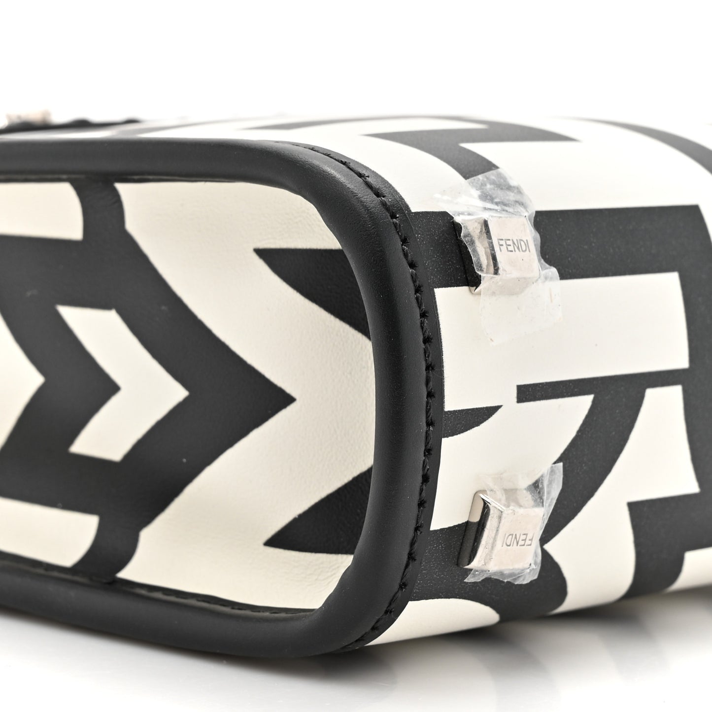 X MARC JACOBS Vitello King Plexiglass Logo Print Mini Fendi Sunshine Shopper Tote Black White