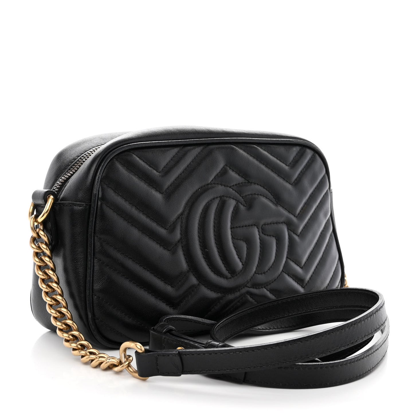 Calfskin Matelasse Small GG Marmont Chain Shoulder Bag Black