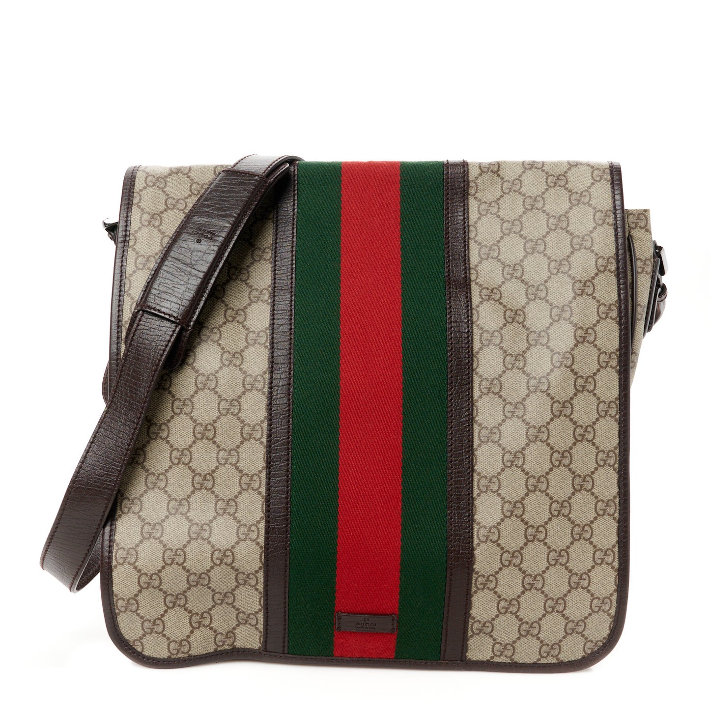 GG Plus Monogram Web Large Flap Messenger Bag Beige Dark Brown