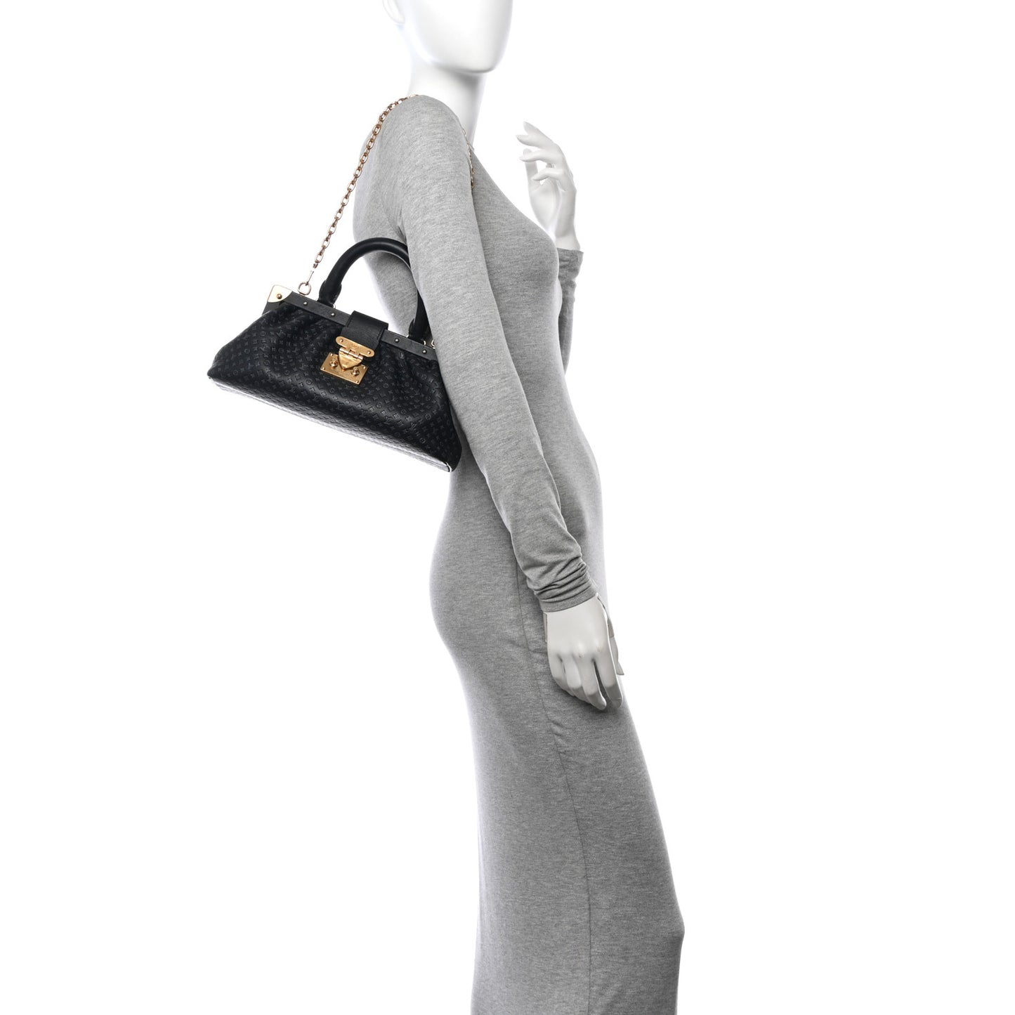 Calfskin Nanogram Embossed Clutch Black
