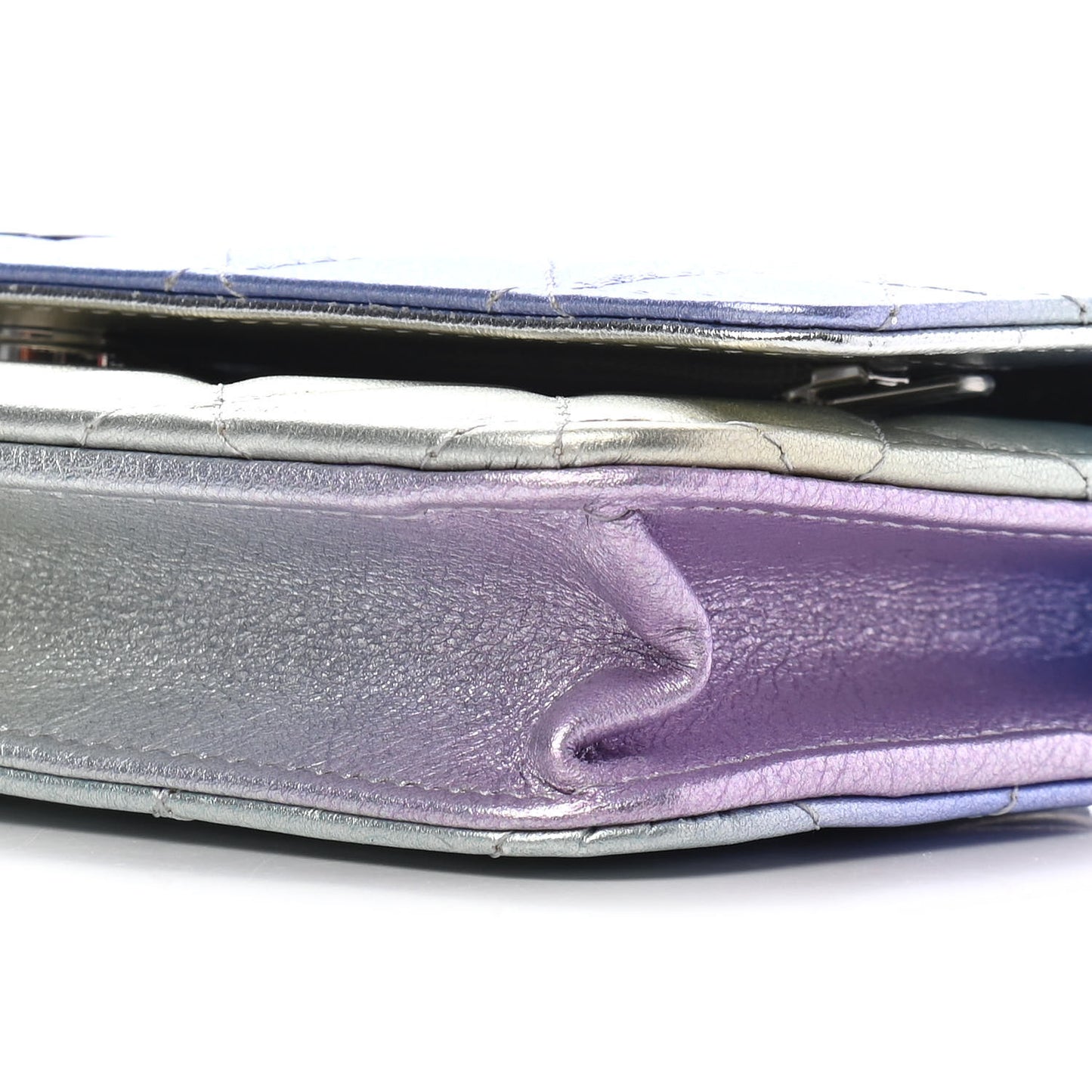 Gradient Metallic Calfskin Quilted Wallet On Chain WOC Silver Blue Yellow Purple