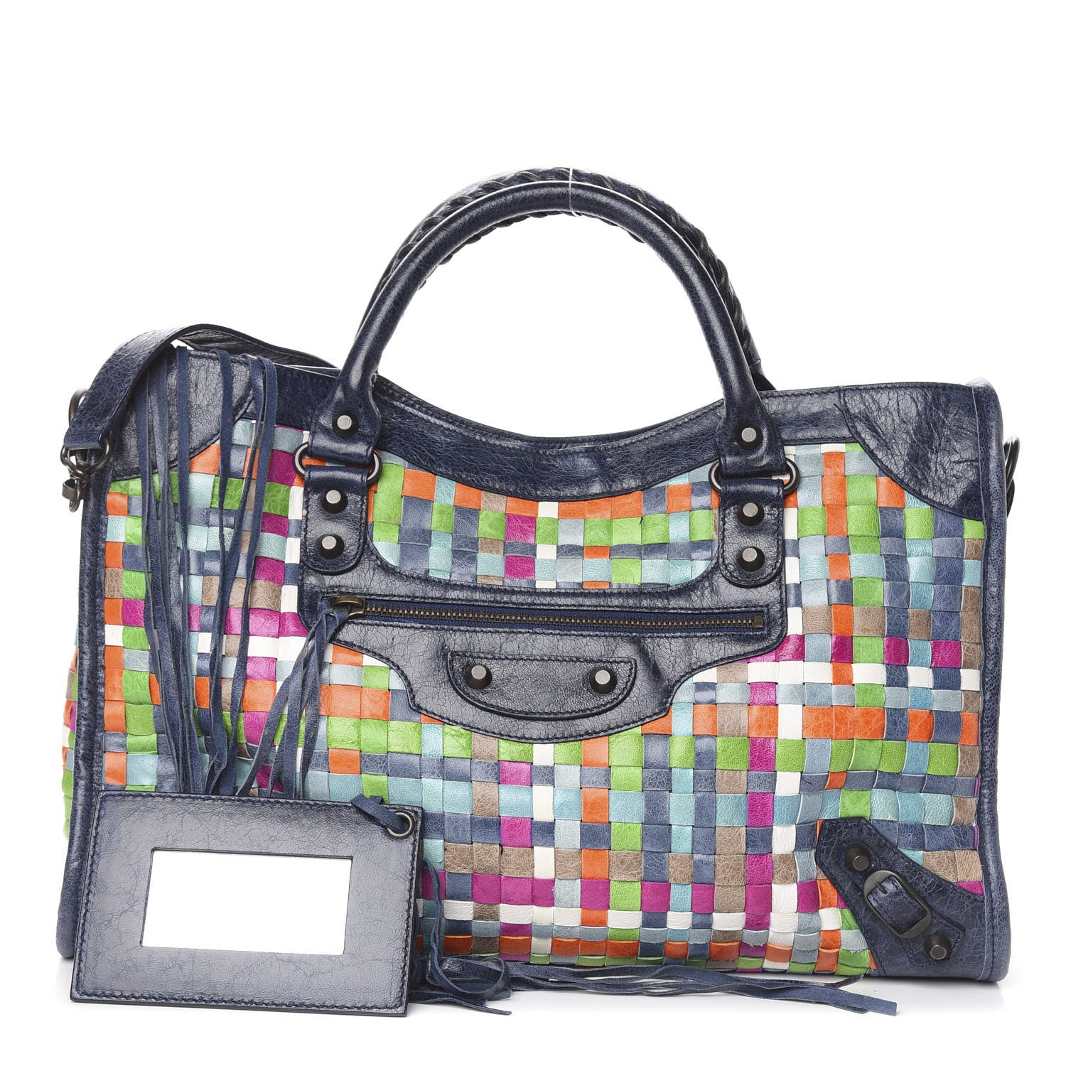 Balenciaga Agneau Lattice Woven Classic Hardware City Multicolor