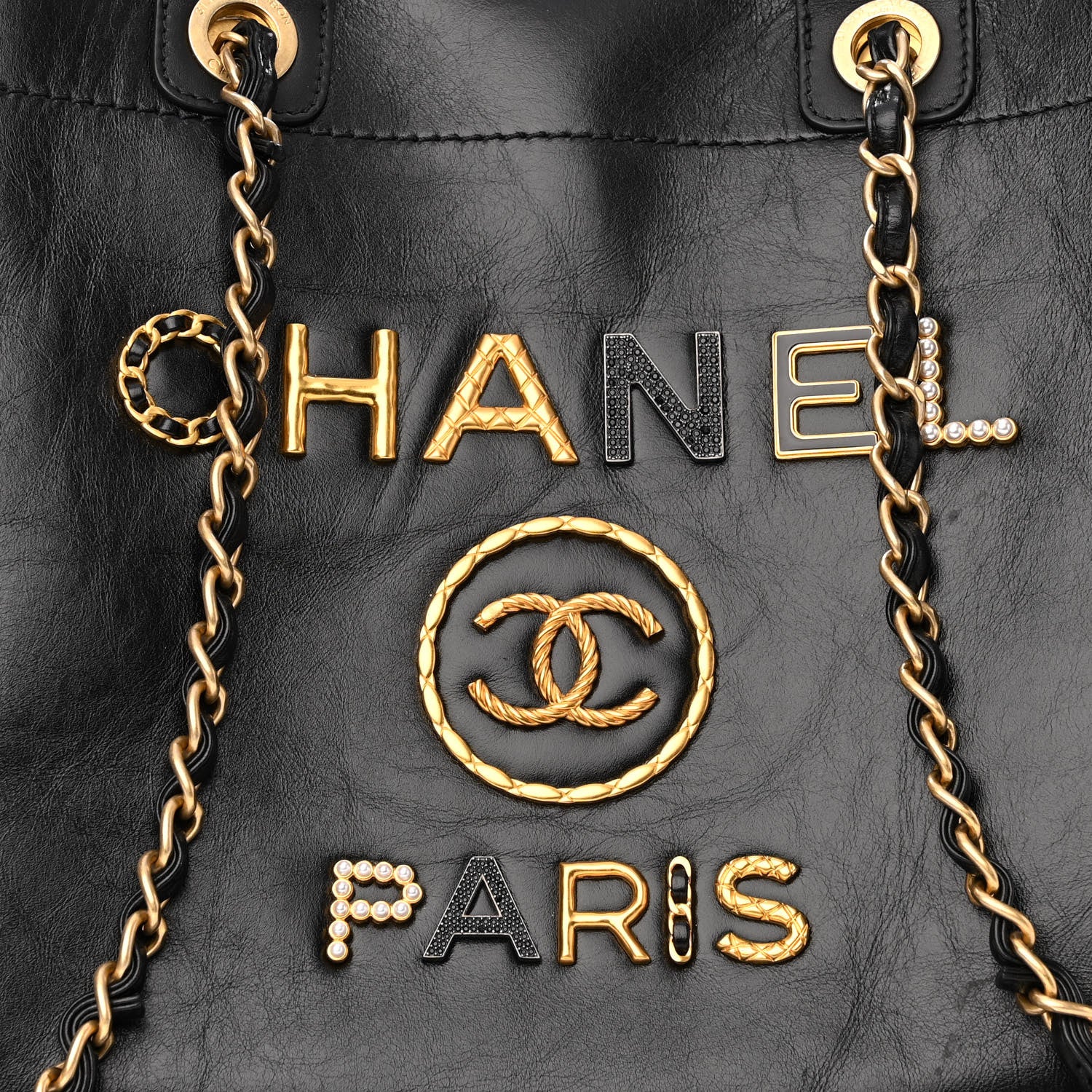 Chanel Aged Calfskin Medium Charms Deauville Tote Black 8 of 12