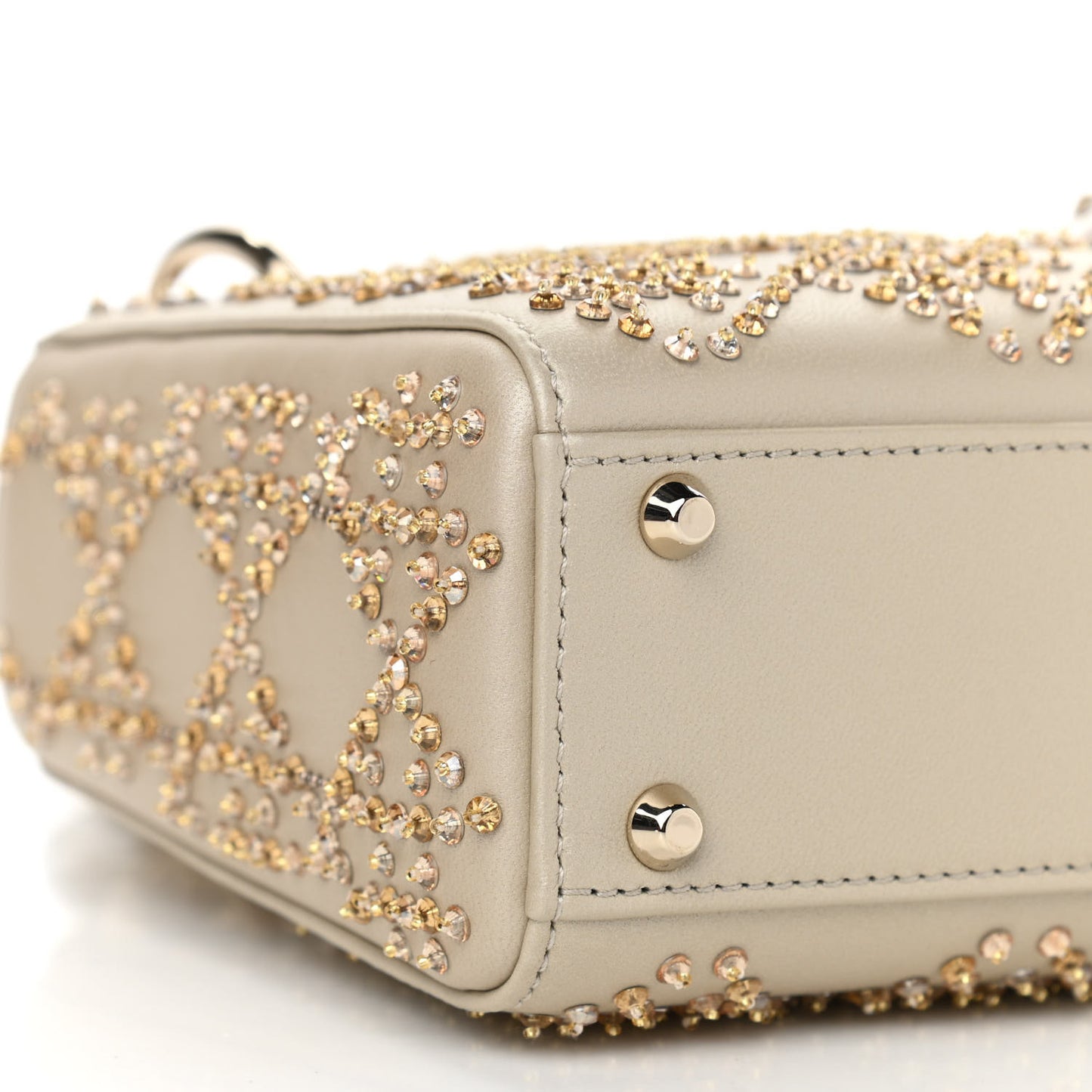 Metallic Lambskin Crystal Cannage Mini Lady Dior Platinum