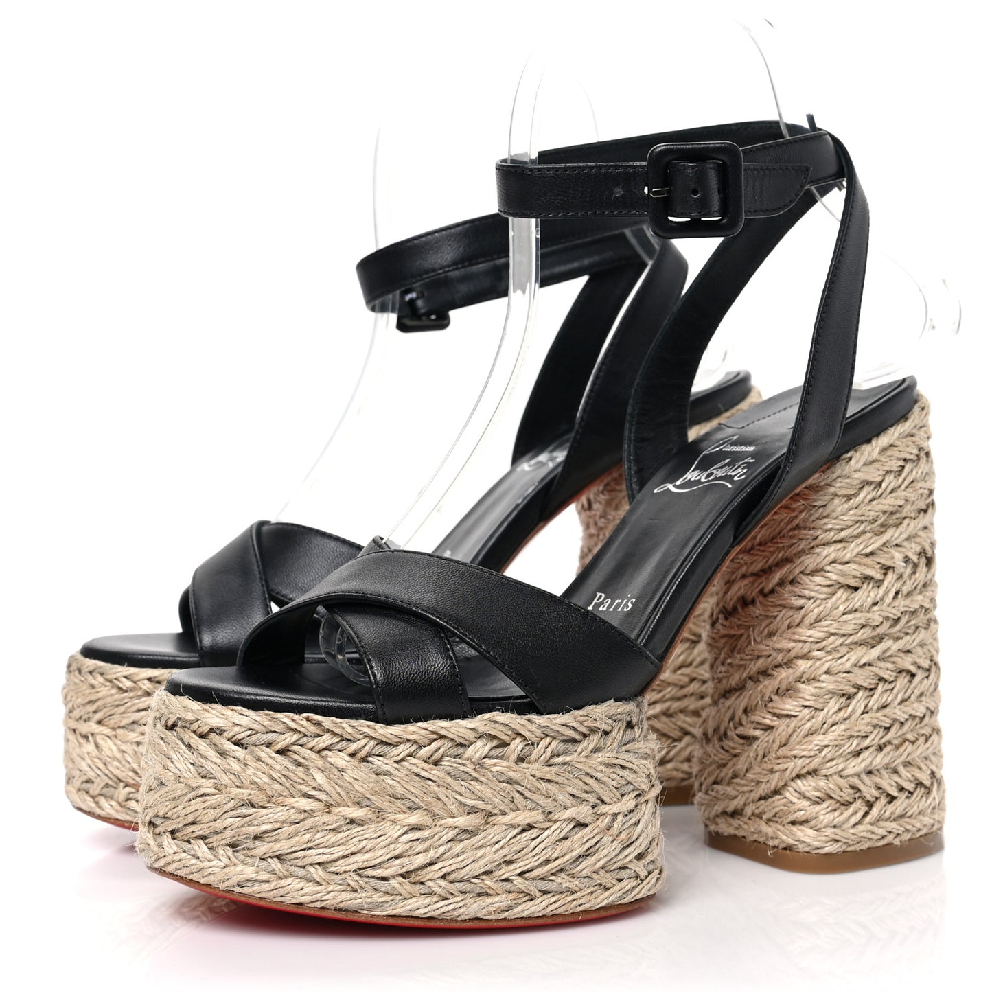 Calfskin Mariza Espadrille 130 Sandals 36 Black Naturel