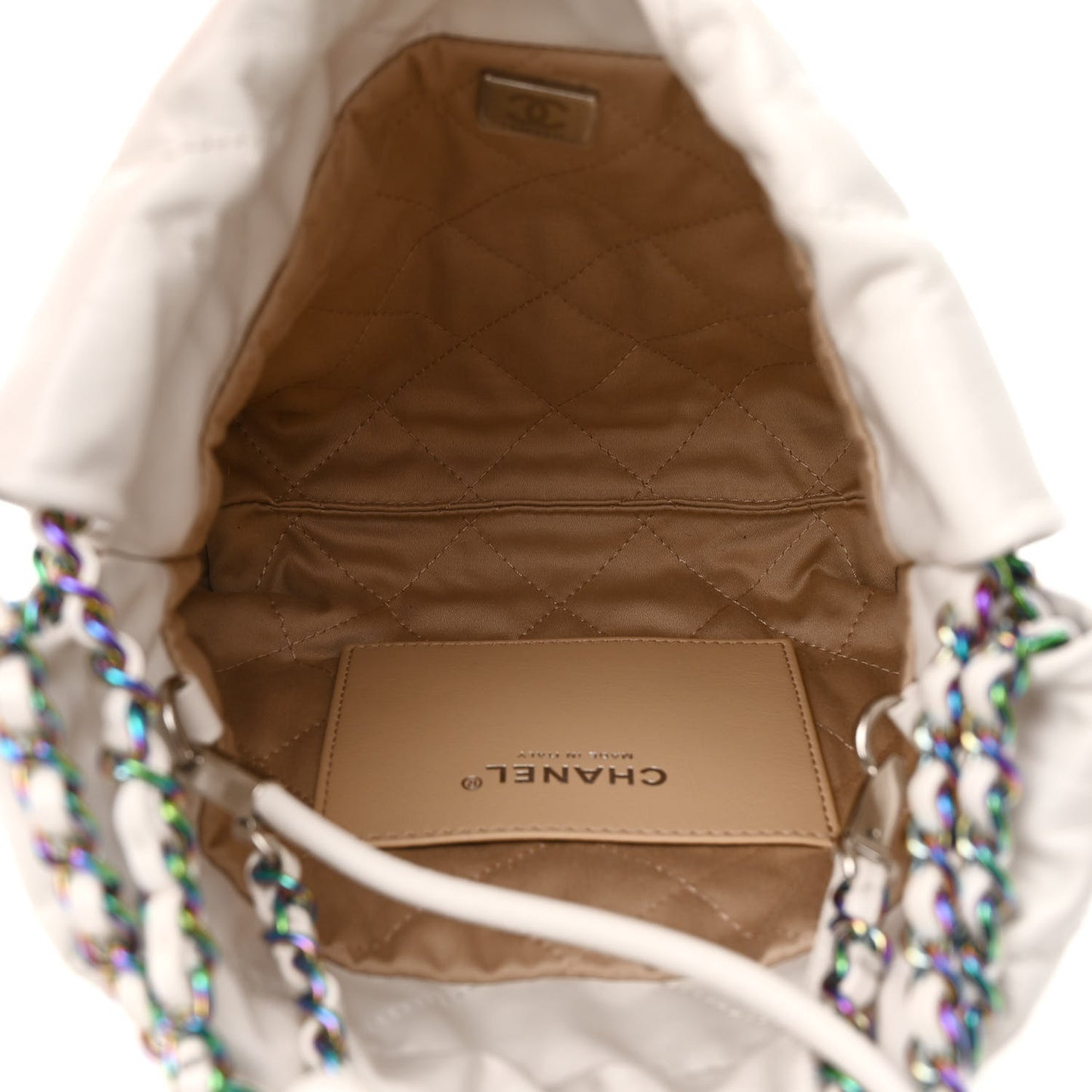 Shiny Calfskin Quilted Rainbow Mini Chanel 22 White