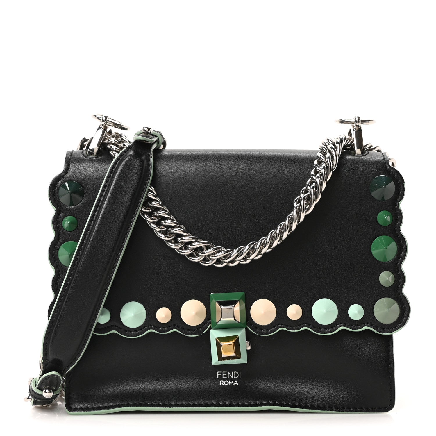 FENDI コーデュロイ ミニトートバッグ 肩掛けカバン 紙タグ&保存袋付き Fendi Vitello Liberty Scalloped Studded Small Kan I Shoulder Bag