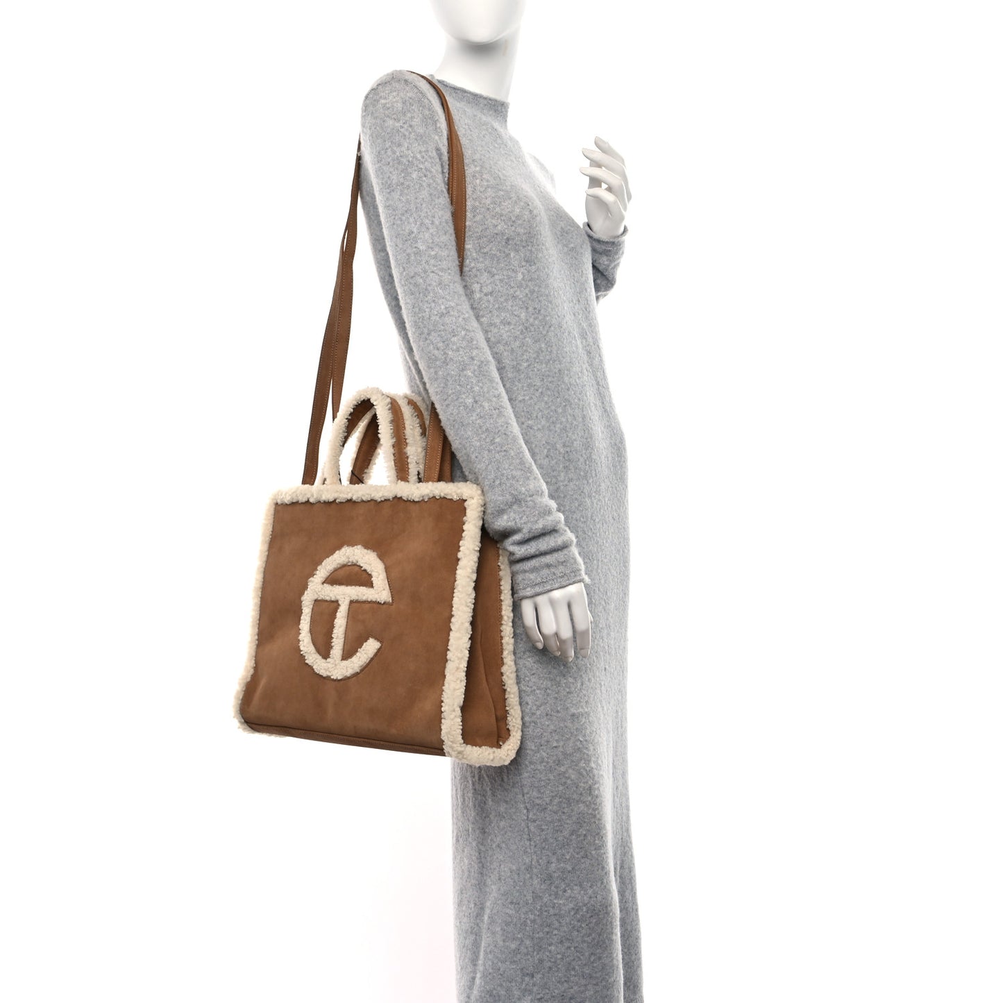 X UGG Suede Shearling Medium Shopping Bag Chestnut