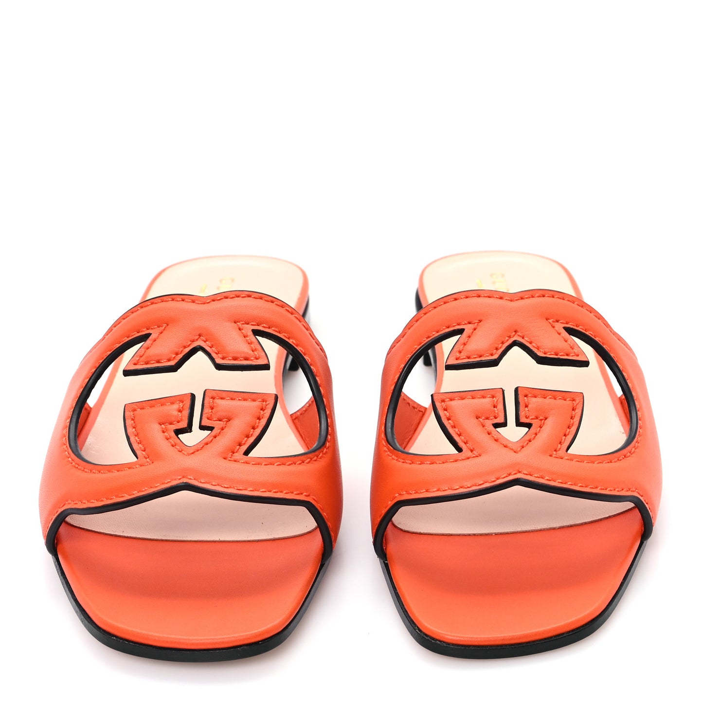 Cosmos Softy Calfskin Interlocking G Cut Out Slide Sandals 36 Deep Orange