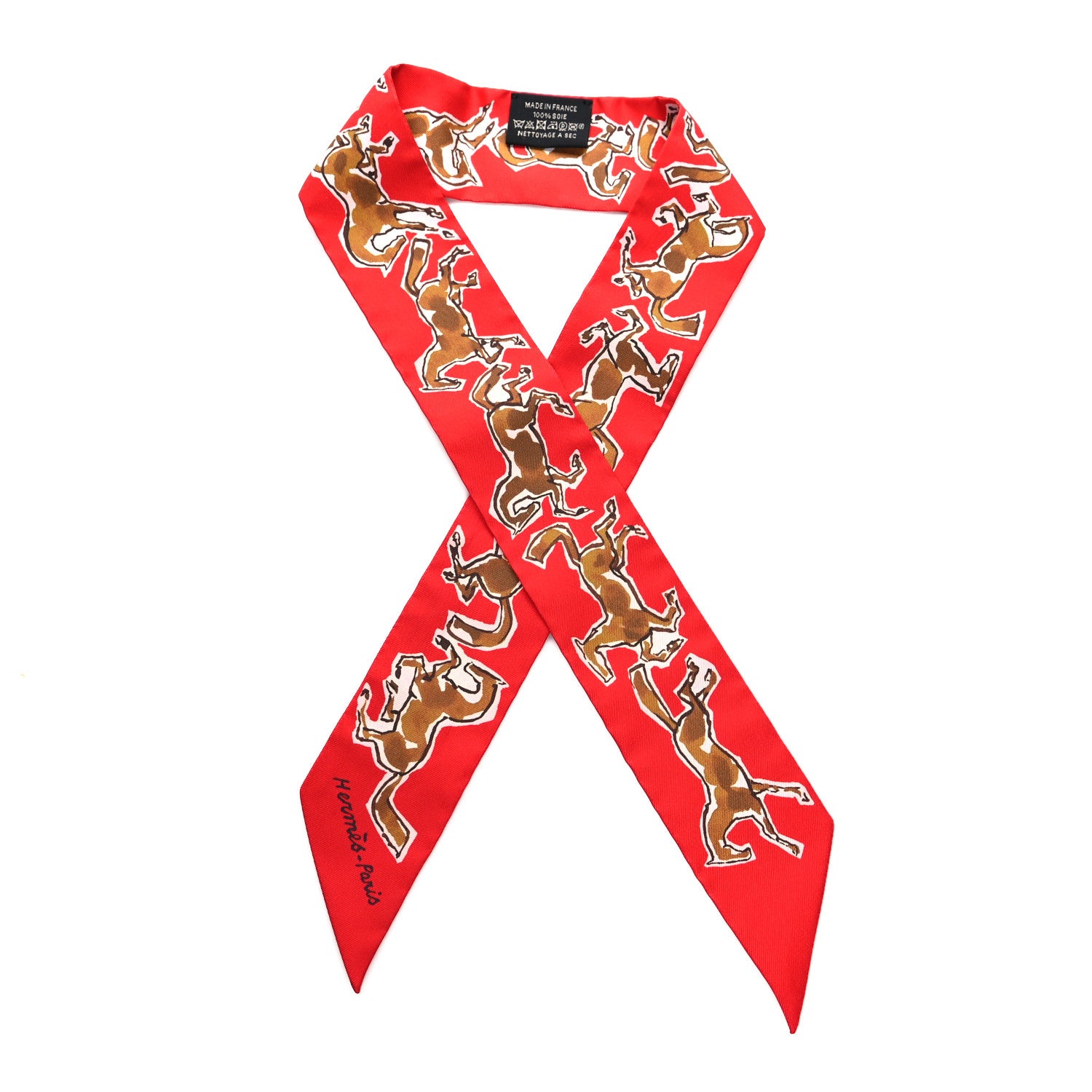 Hermes Silk Chevaux En Liberte Twilly Rouge Caramel White 1 of 4