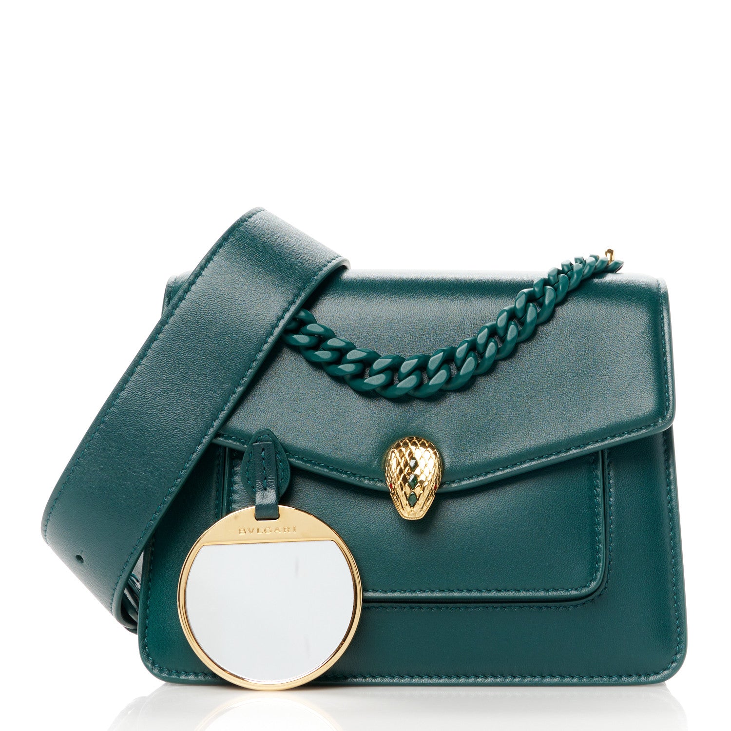 Bulgari Nappa Monochrome Serpenti Forever Maxi Chain Crossbody Bag Green 3 of 12