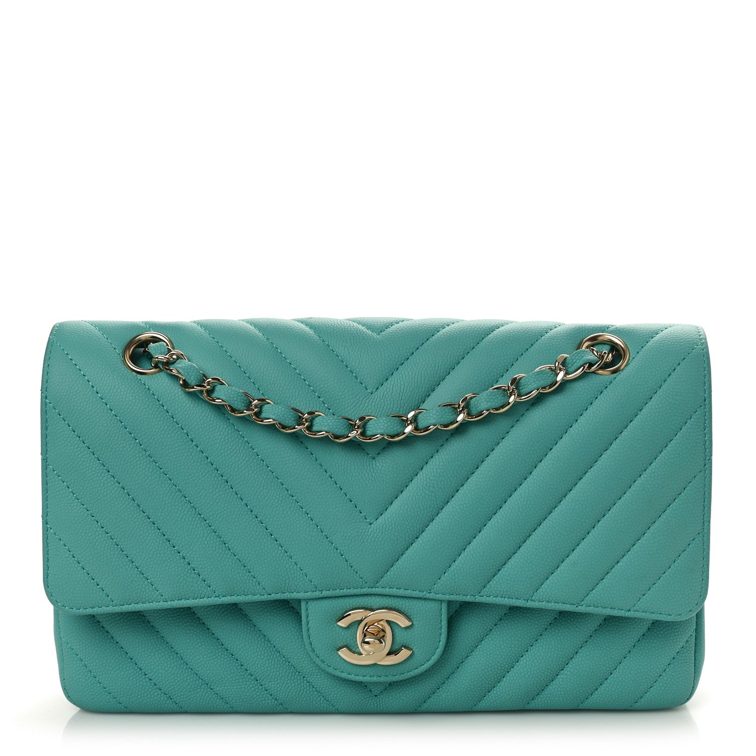 Chanel Caviar Flat Chevron Quilted Medium Double Flap Green 1 of 10