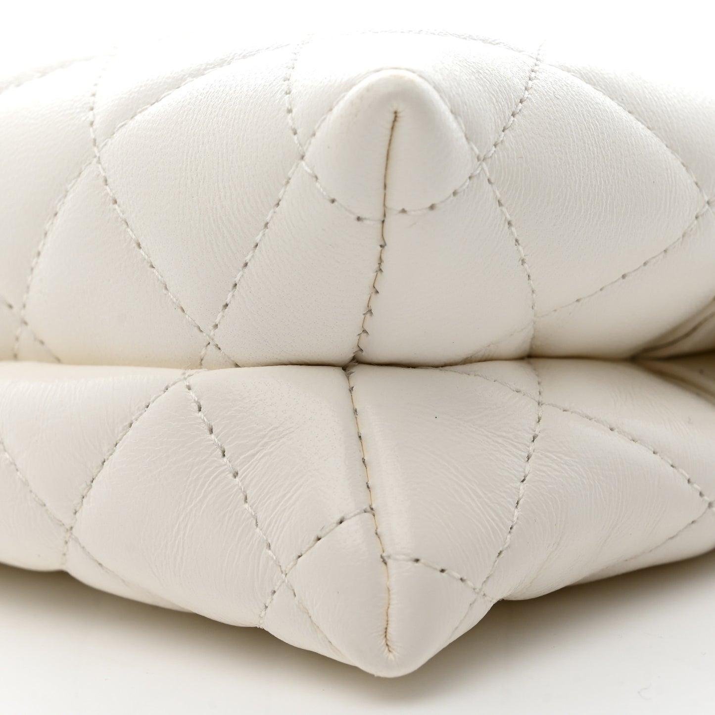 Shiny Crumpled Calfskin Quilted Clutch Bag White
