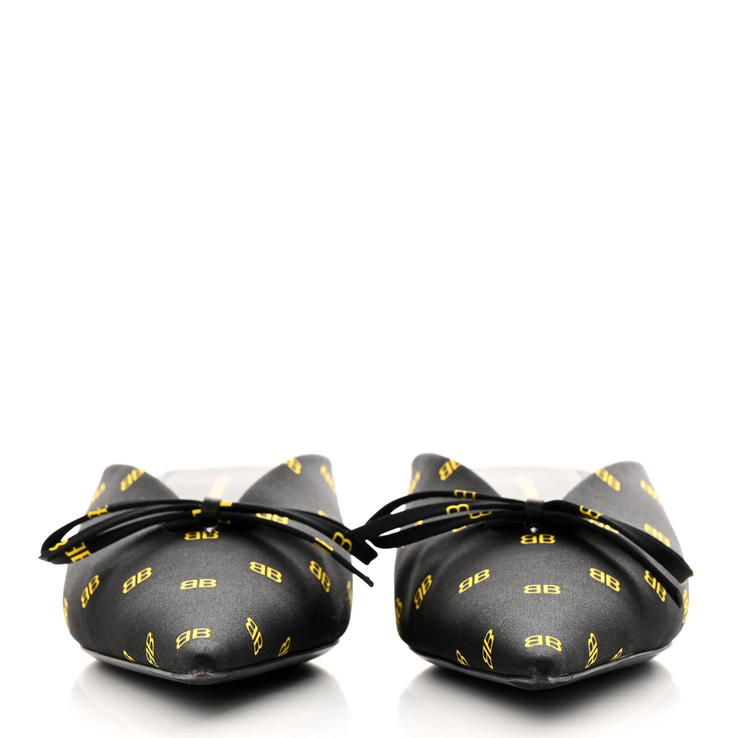 Balenciaga Crepe Satin BB Printed Pointy Toe Knife Flat 40mm Mules 36 Black Yellow Fluo 2 of 17