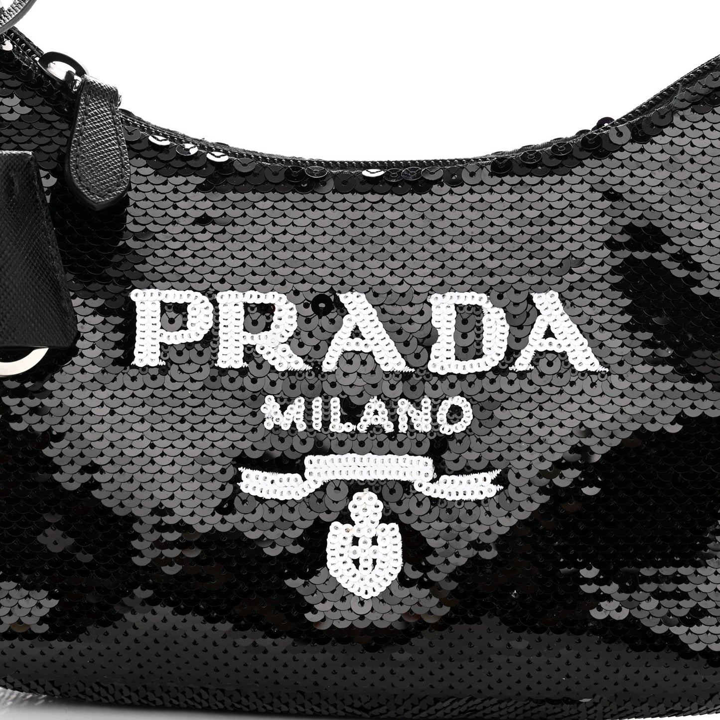 Paillettes Sequin Mini Re-Edition 2000 Bag Black White