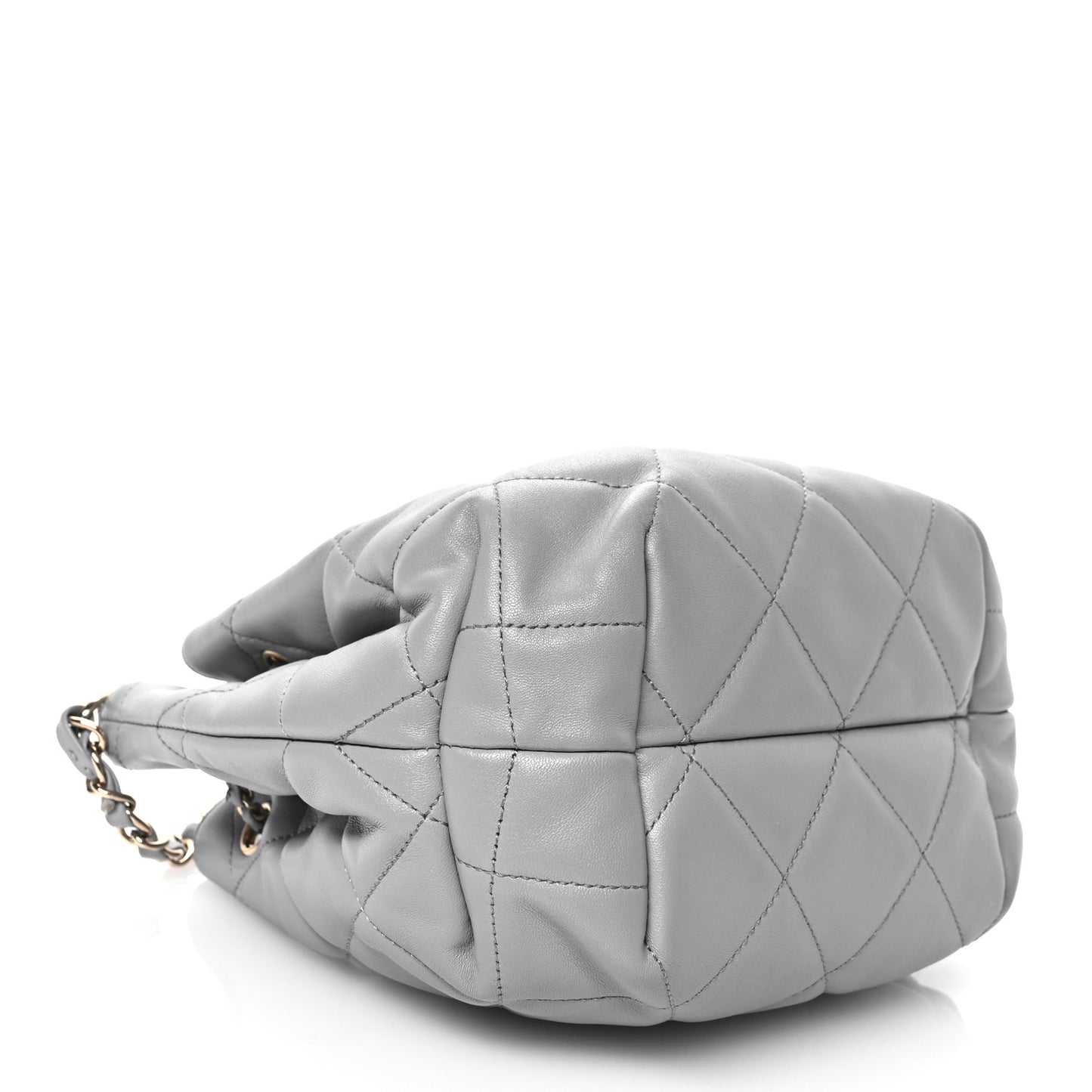 Lambskin Quilted CC Dweller Drawstring Bucket Bag Light Grey