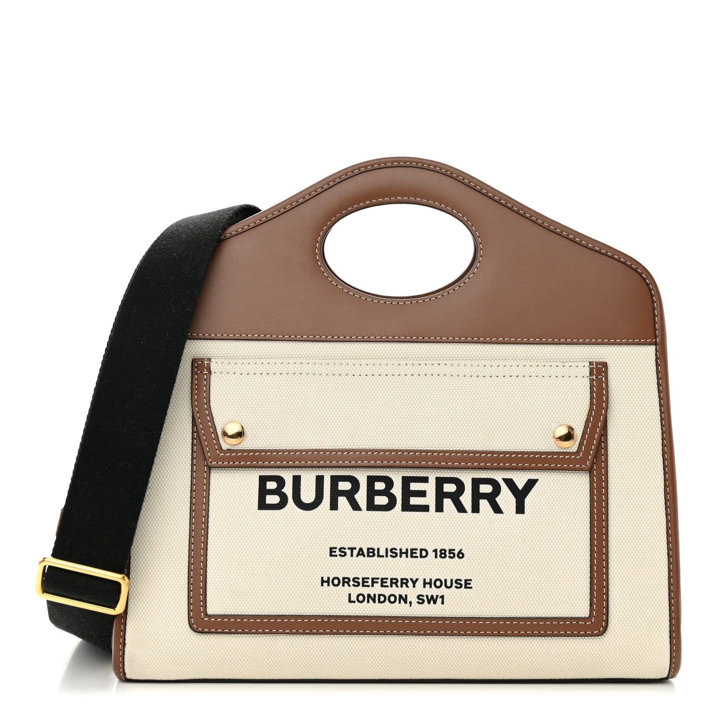 Canvas Smooth Calfskin Two Tone Small Pocket Bag Natural Malt Brown