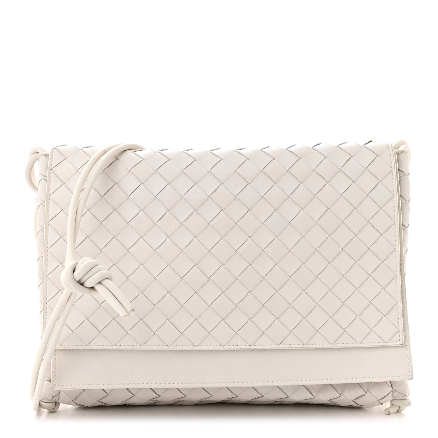 Nappa Intrecciato Medium Knot Flap Crossbody White