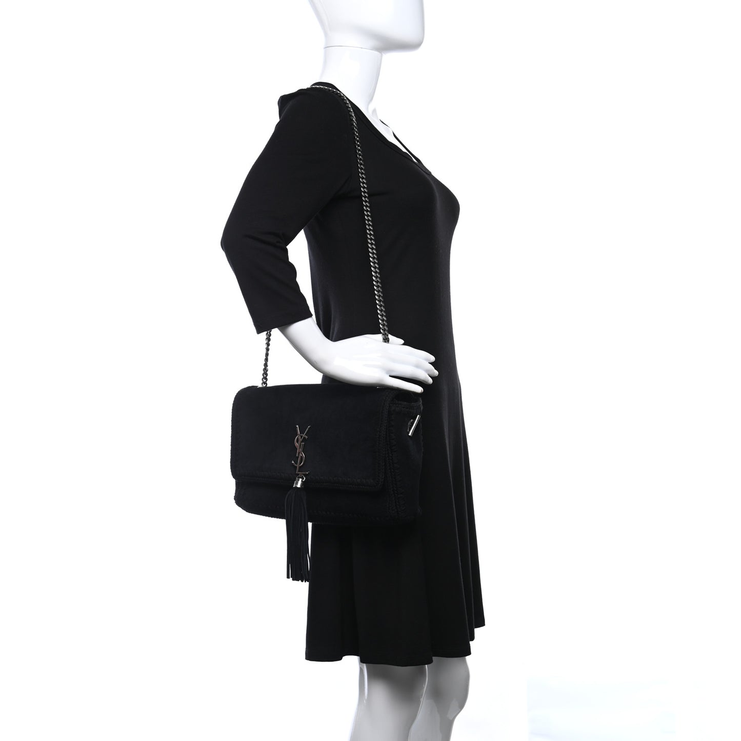 Suede Monogram Medium Kate Whipstitch Shoulder Bag Black