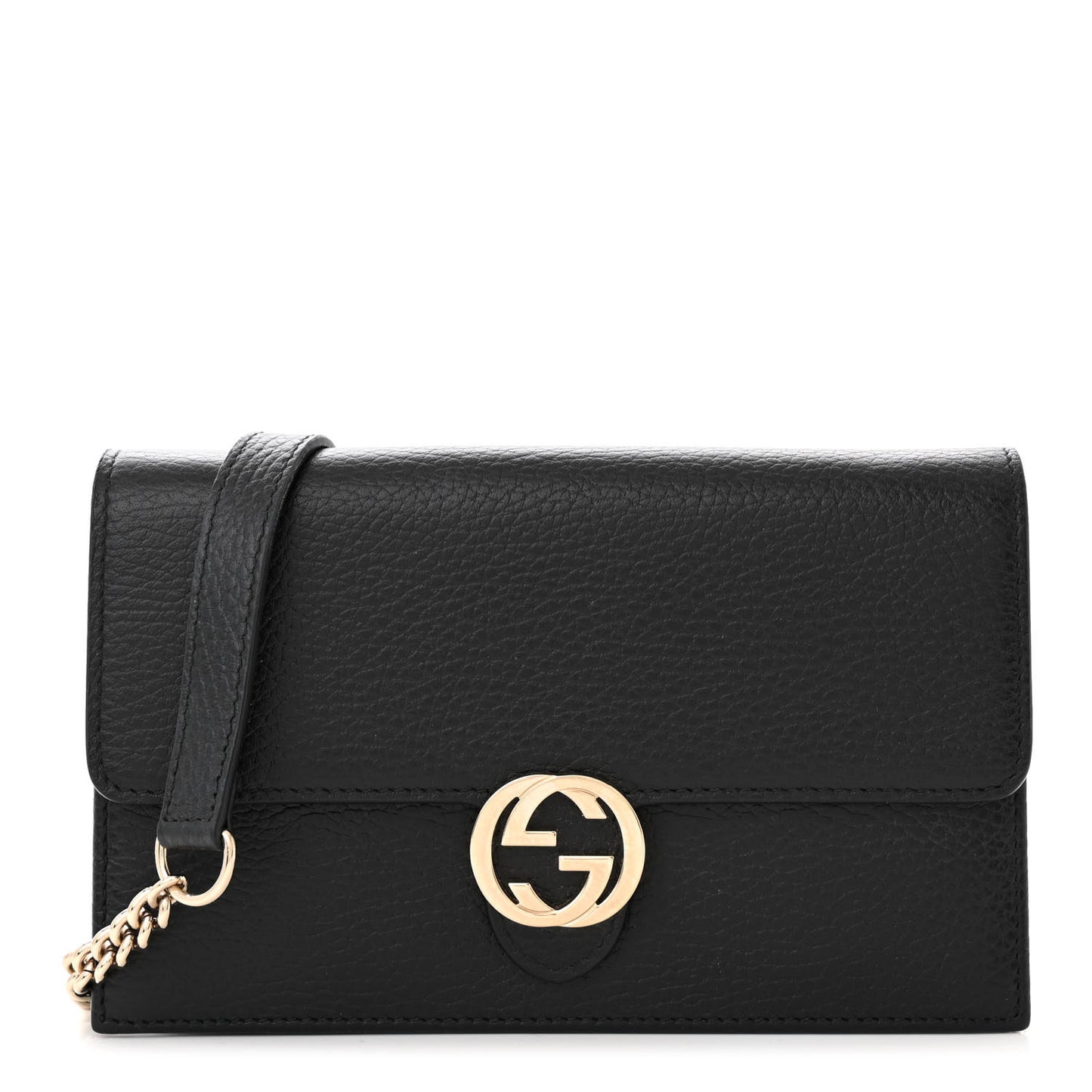 Dollar Calfskin Interlocking G Chain Wallet Black