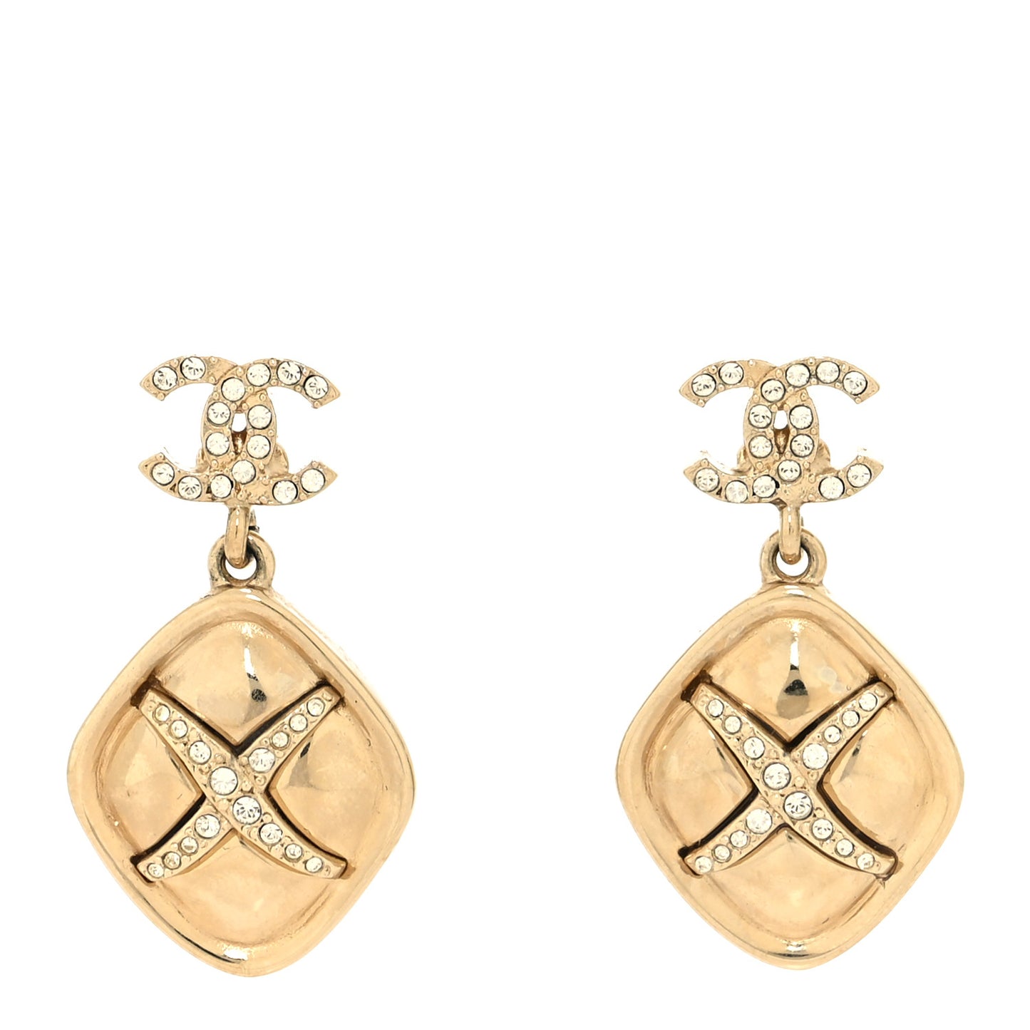 Crystal CC Drop Earrings Gold
