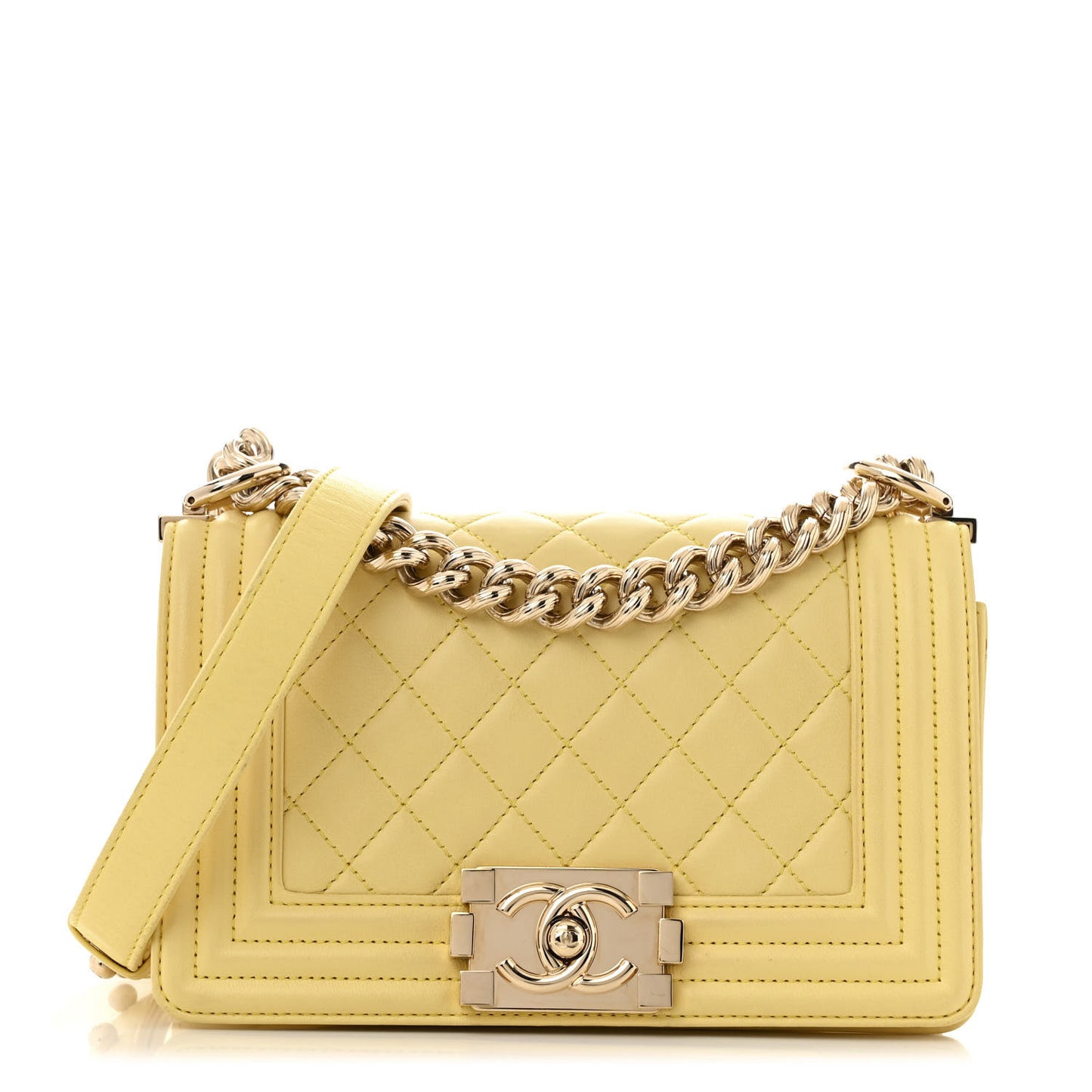 Lambskin Quilted Small Boy Flap Yellow