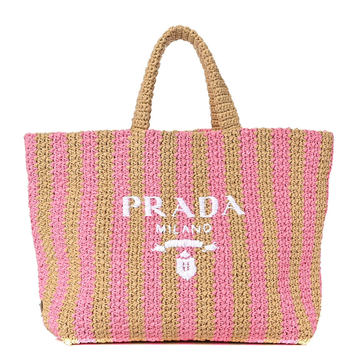 Yarn Raffia Effect Crochet Striped Large Logo Tote Naturale Petalo
