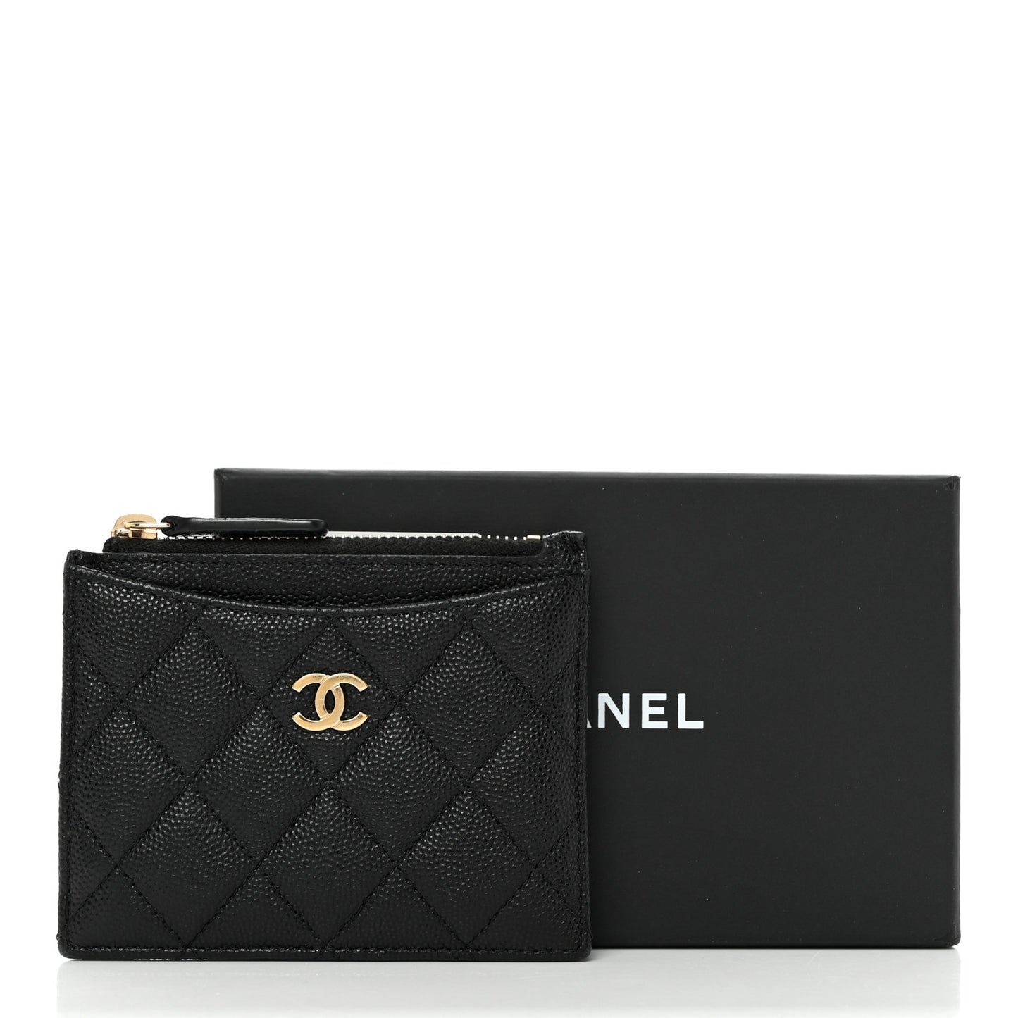 Caviar Quilted CC Zip Card Holder Black