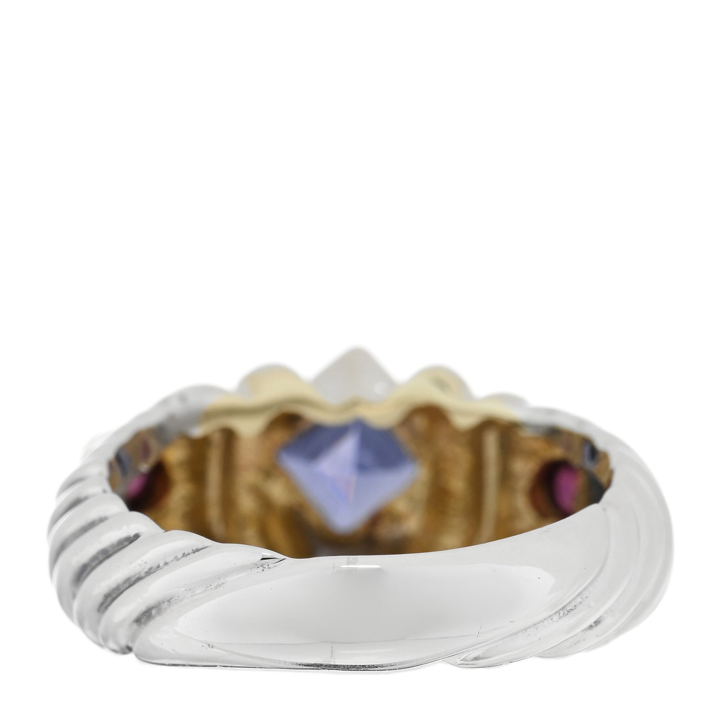 Sterling Silver 18k Yellow Gold Iolite Rubellite Renaissance Ring 50 5.25