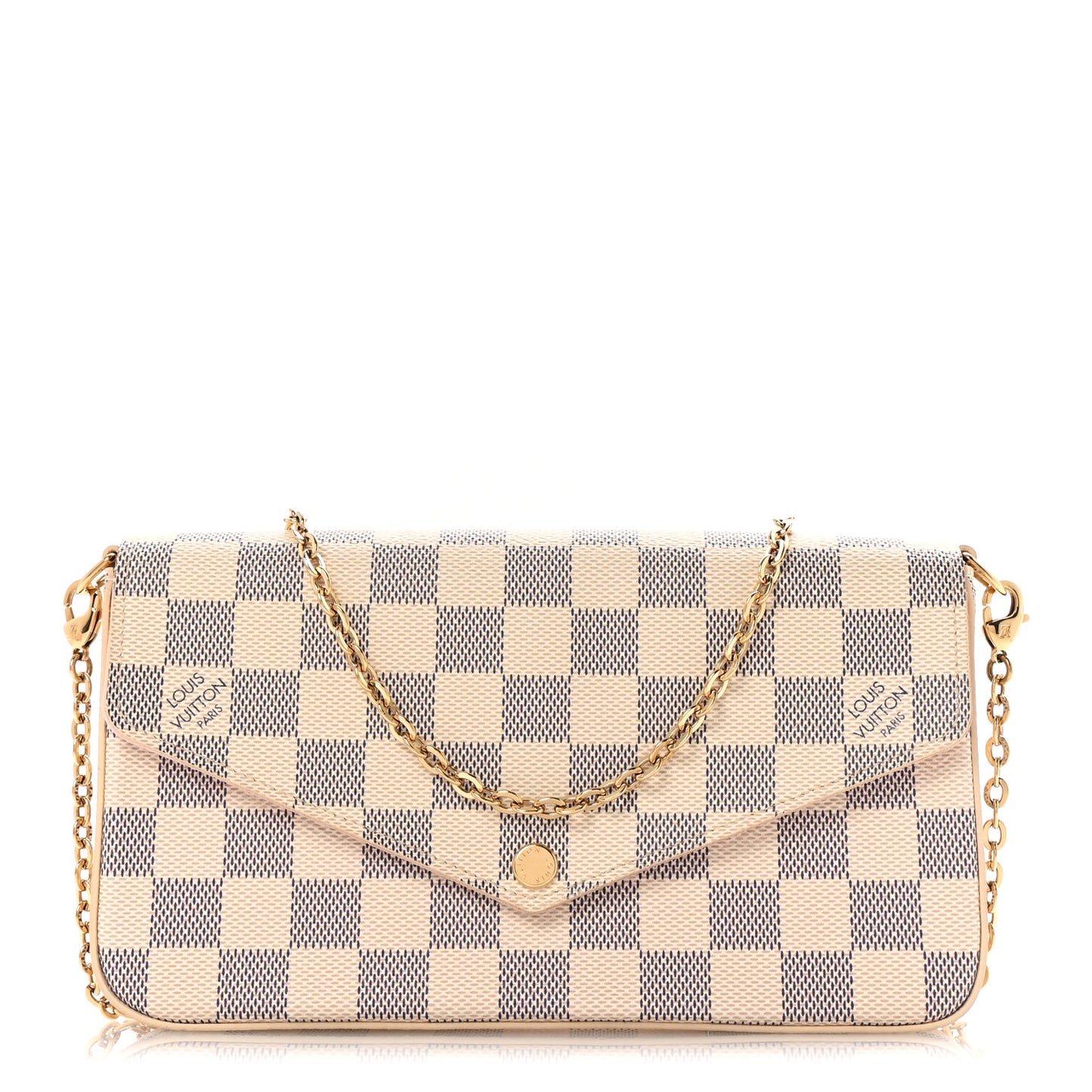 Damier Azur Pochette Felicie Chain Wallet Rose Ballerine