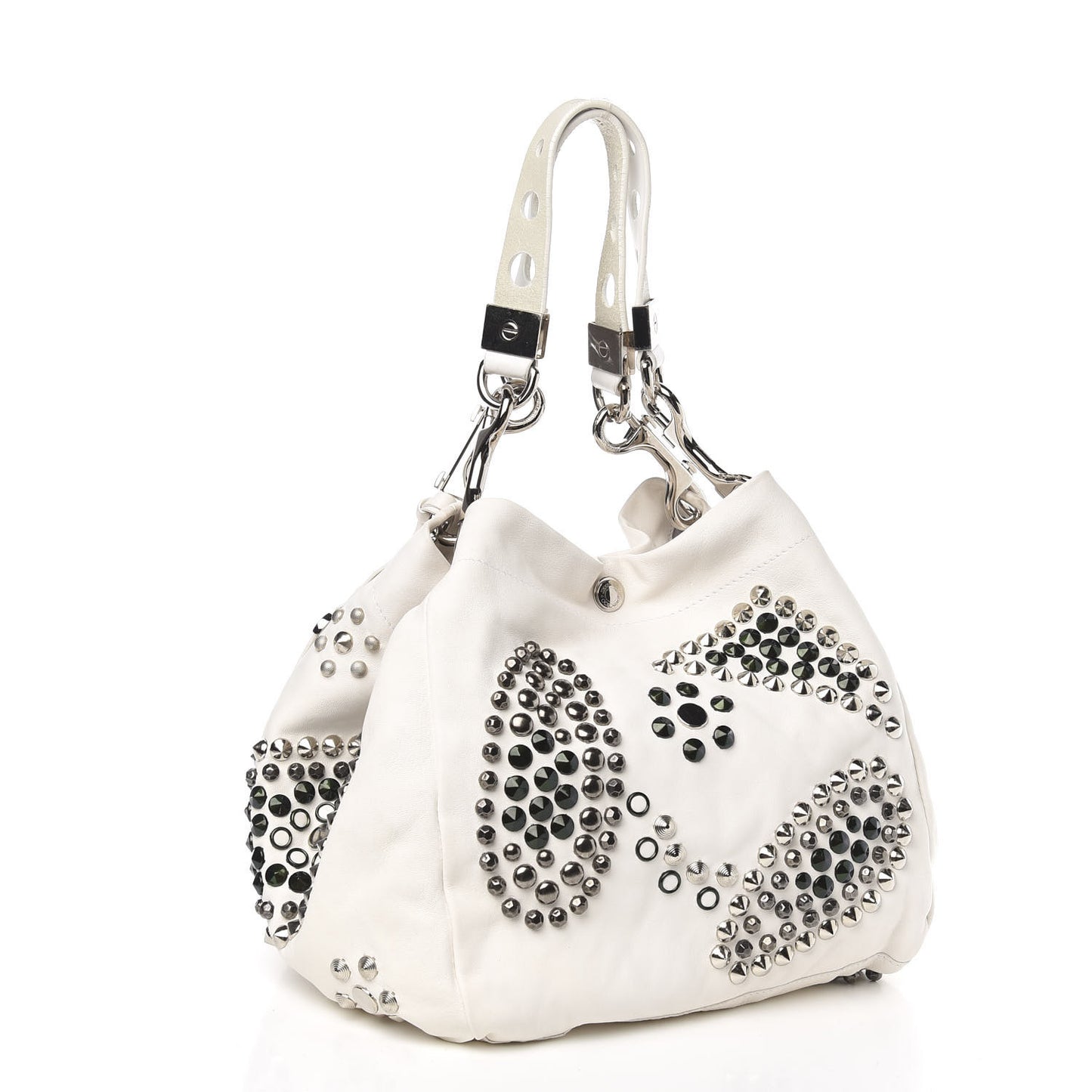 Calfskin Studded Lola Tote White