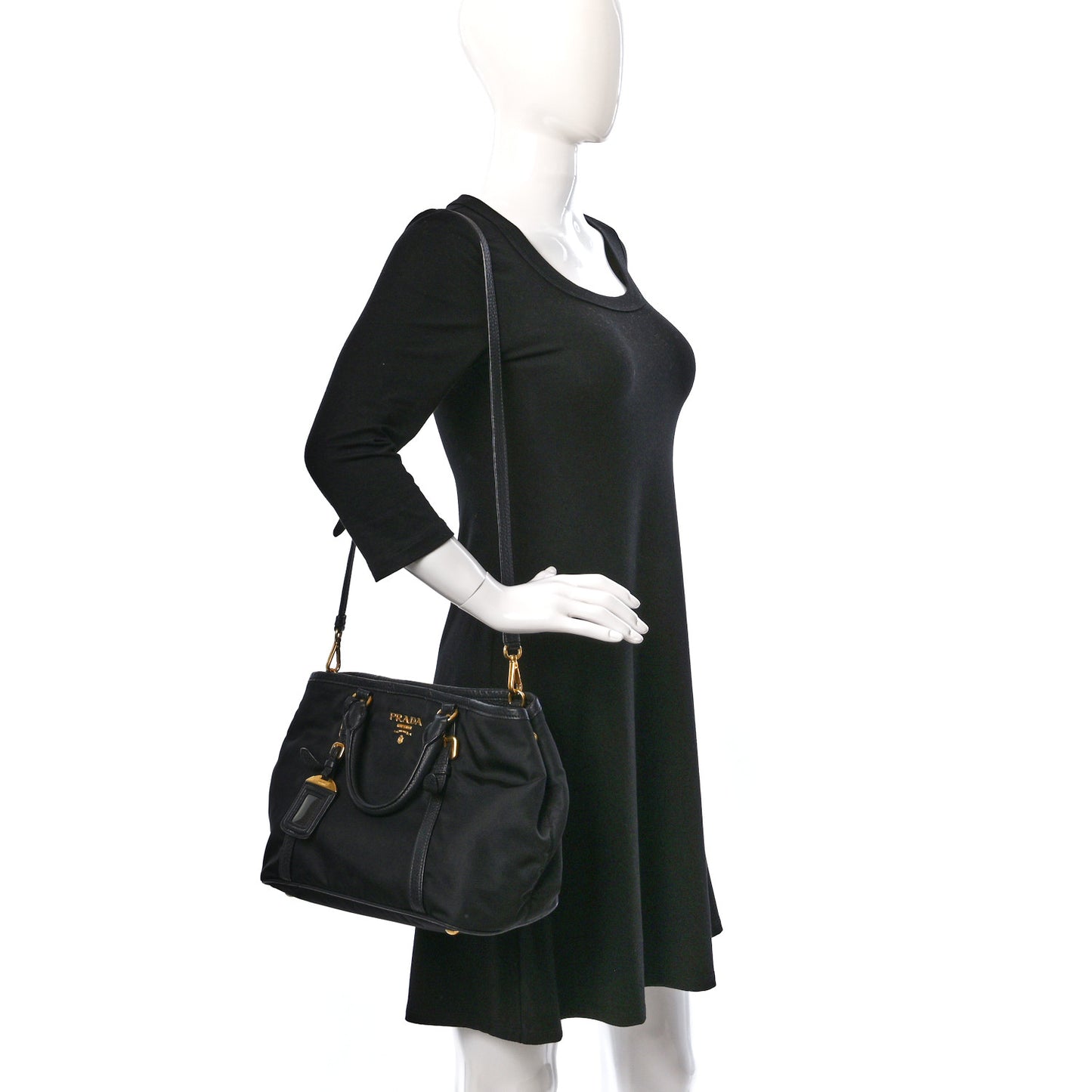 Tessuto Nylon Vitello Daino Tote Black