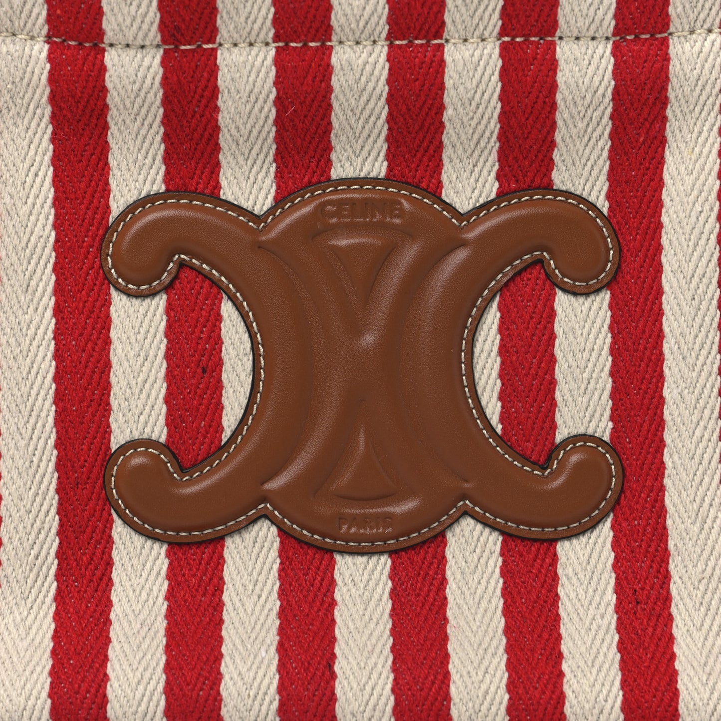 Canvas Calfskin Striped Triomphe Small Cabas Thais Natural Red