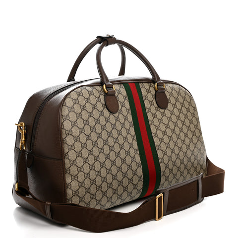 GG Supreme Monogram Textured Dollar Calfskin Web Large Savoy Bowling Bag Beige Ebony New Acero