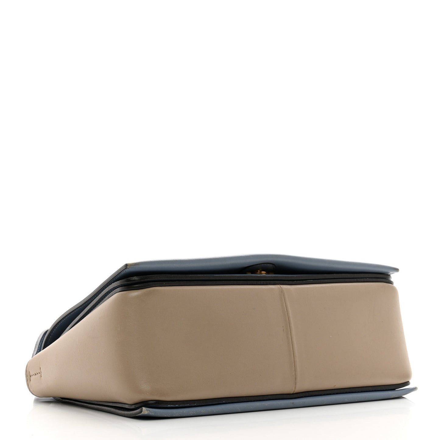 Shiny Smooth Calfskin Medium Frame Shoulder Bag Blue Light Taupe