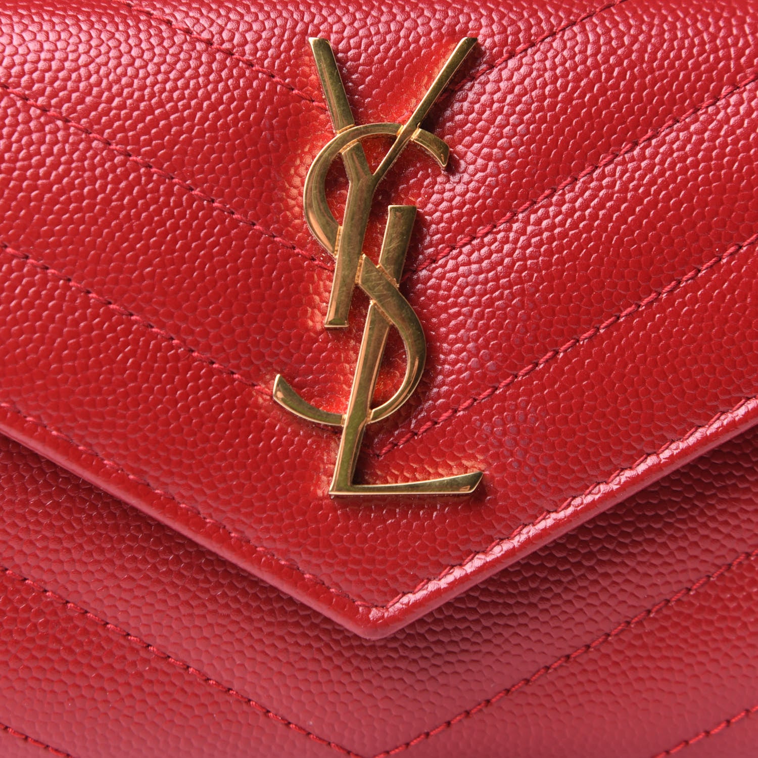 Saint Laurent Grain De Poudre Matelasse Chevron Small Monogram Envelope Wallet Rouge Eros 7 of 8