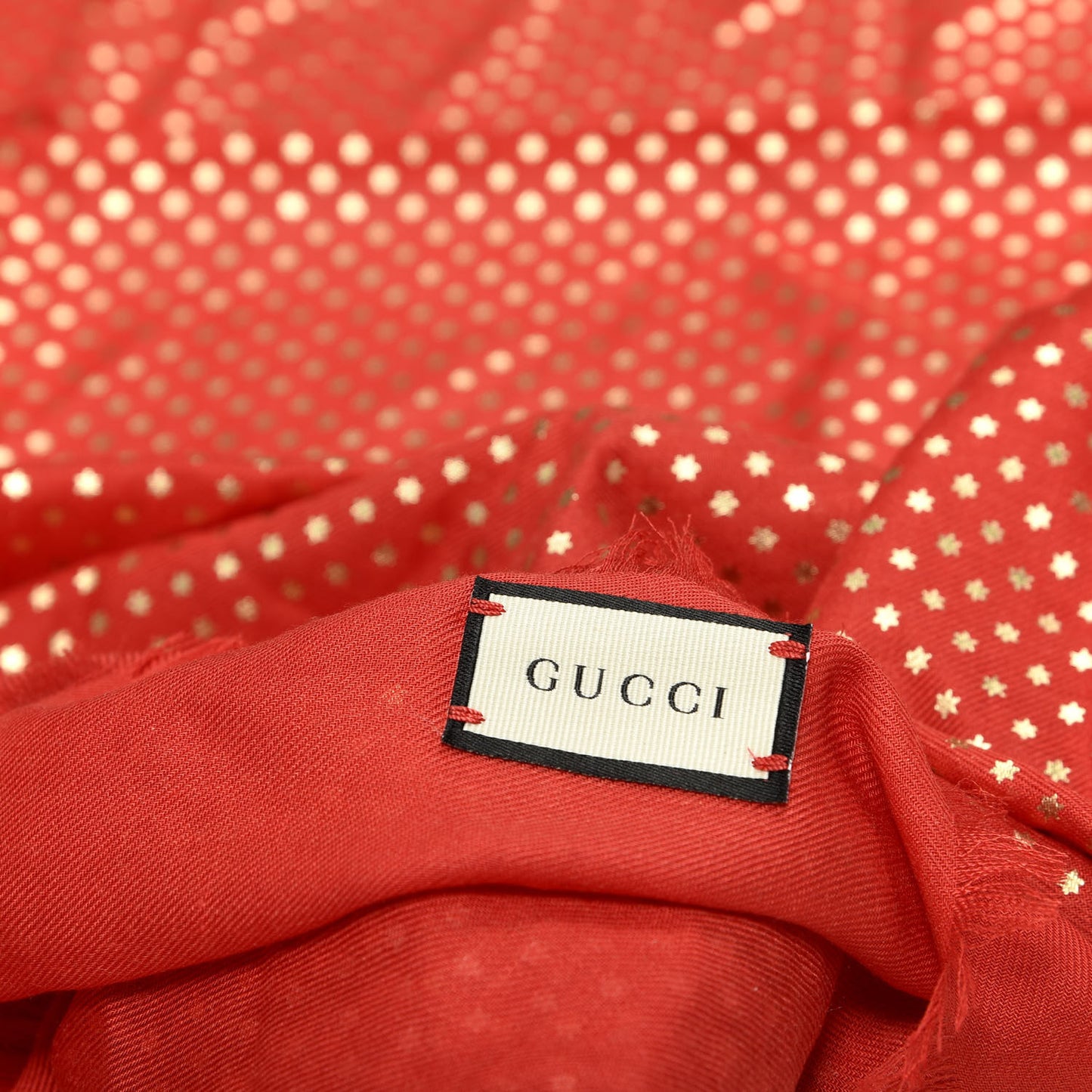 X SEGA Modal Cashmere GUCCY Stars Print Shawl Flame Red Gold