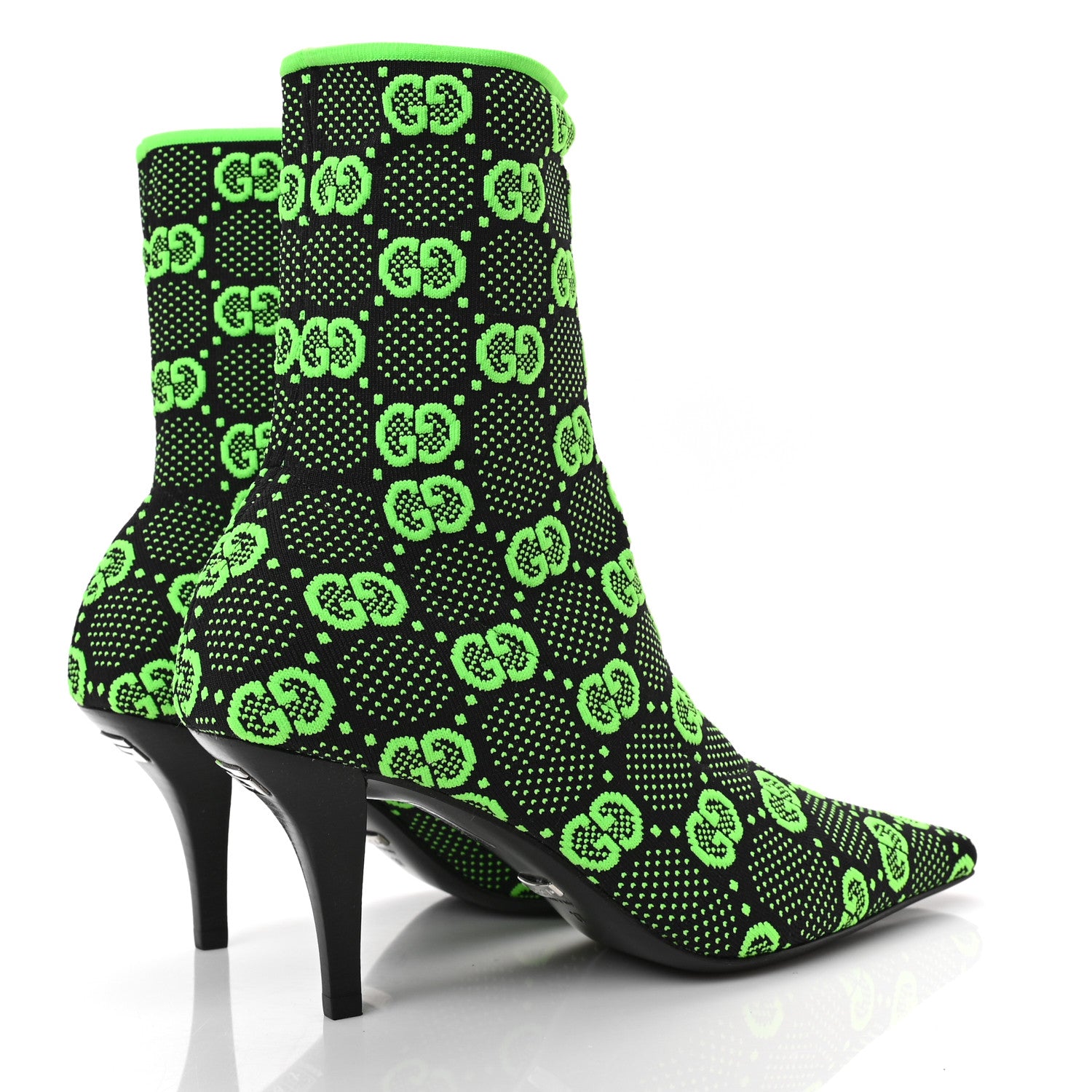 Gucci Technical Jersey Knit GG Monogram Square G 75mm Ankle Boots 37 Black Neon Green 5 of 7