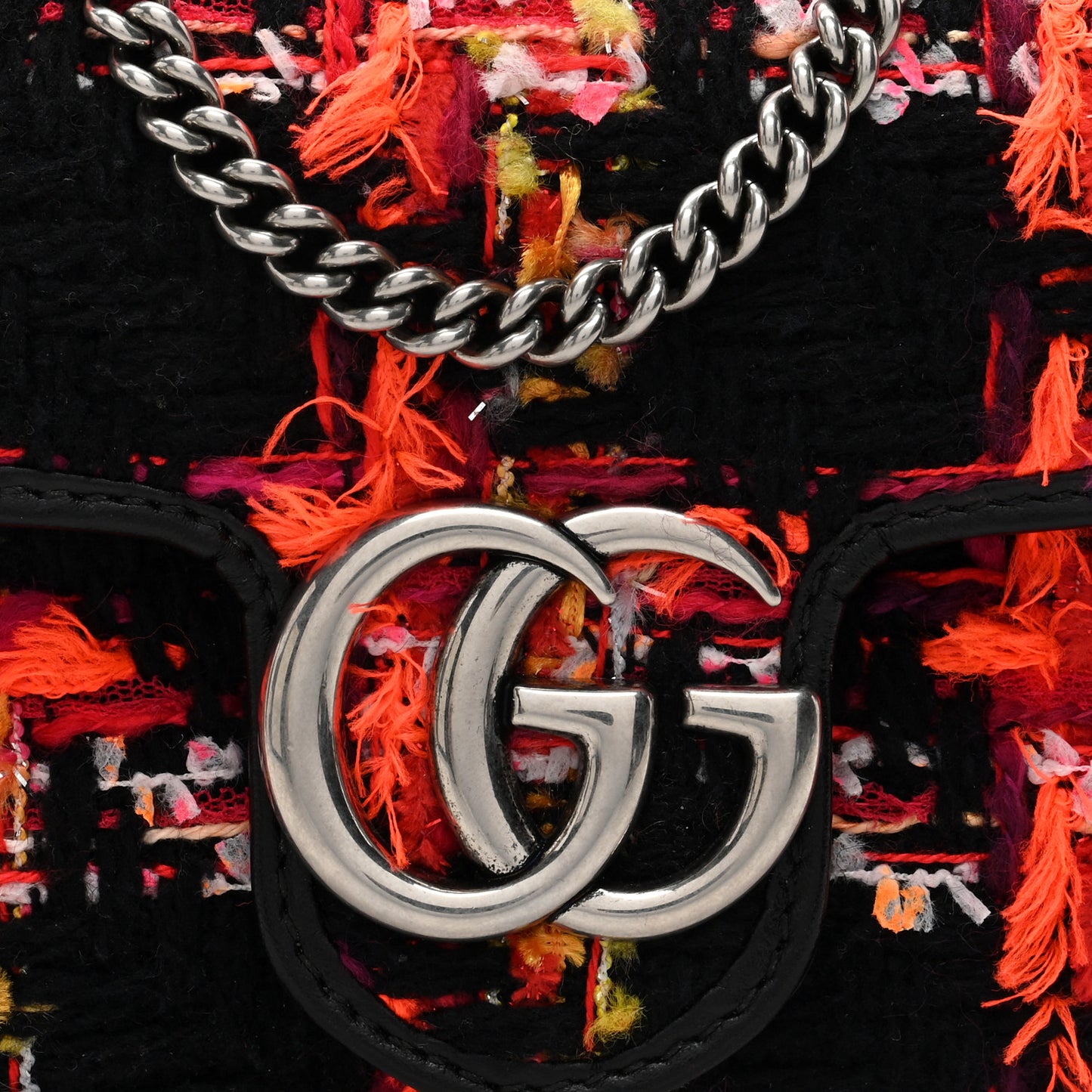 Tweed Calfskin Check Poule Super Mini GG Marmont Shoulder Bag Pink Petroleum Multicolor Black