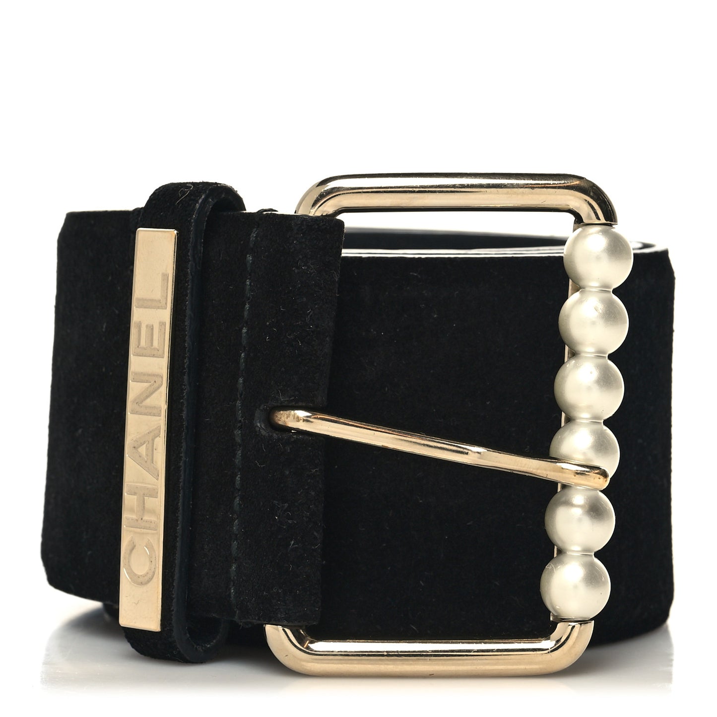 Suede Pearl Logo Chain Belt 80 32 Black