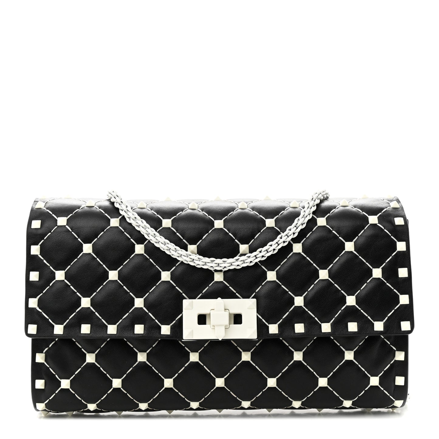 Lambskin Free Rockstud Spike Wallet On Chain Black