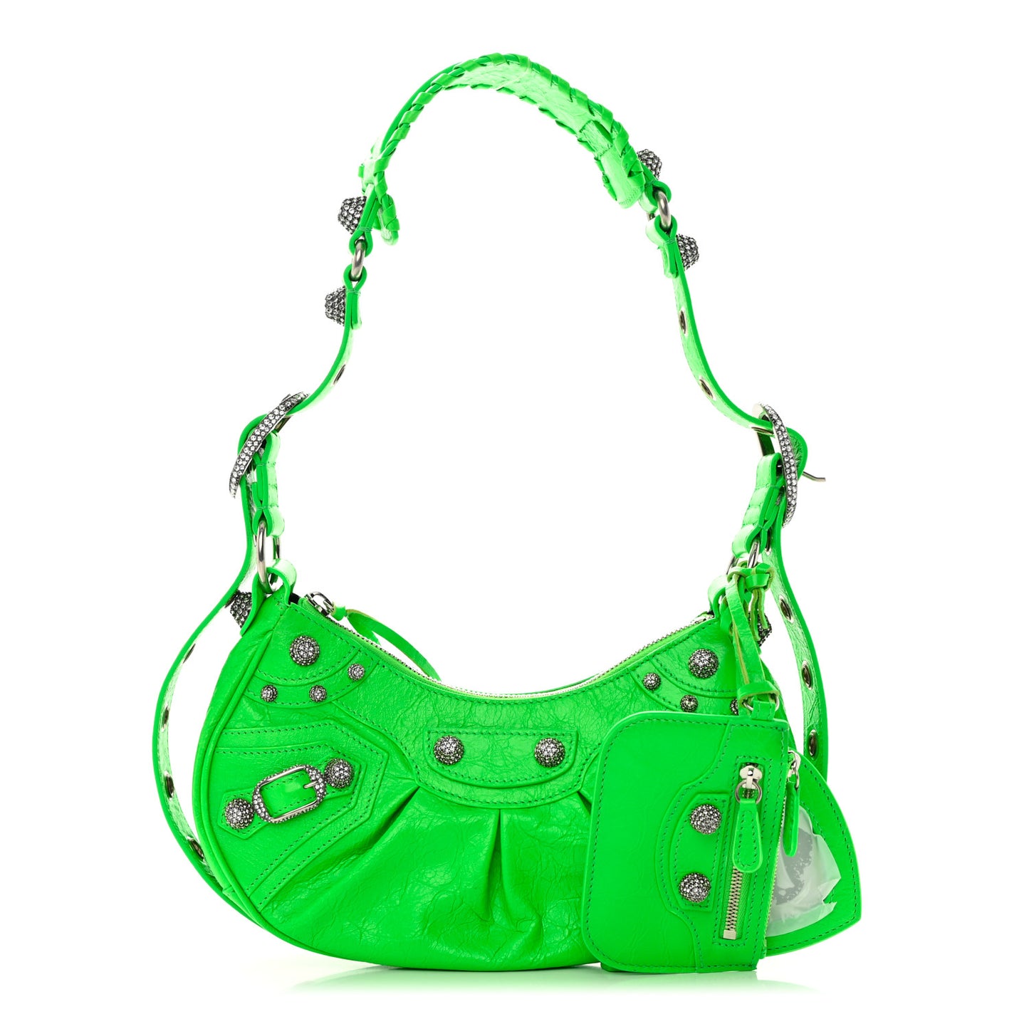 Agneau Arena Crystal Le Cagole Shoulder Bag XS Fluo Green