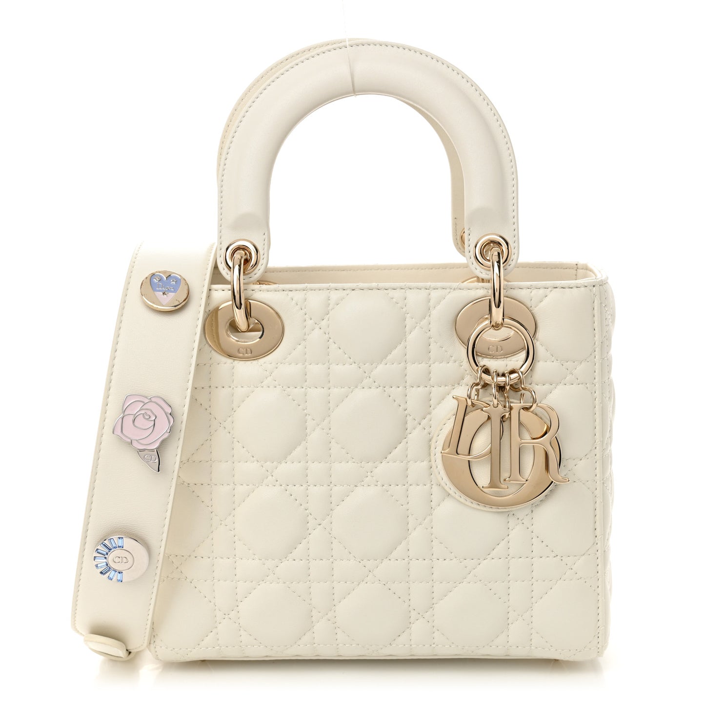 Lambskin Cannage Small Lucky Badges My Lady Dior White