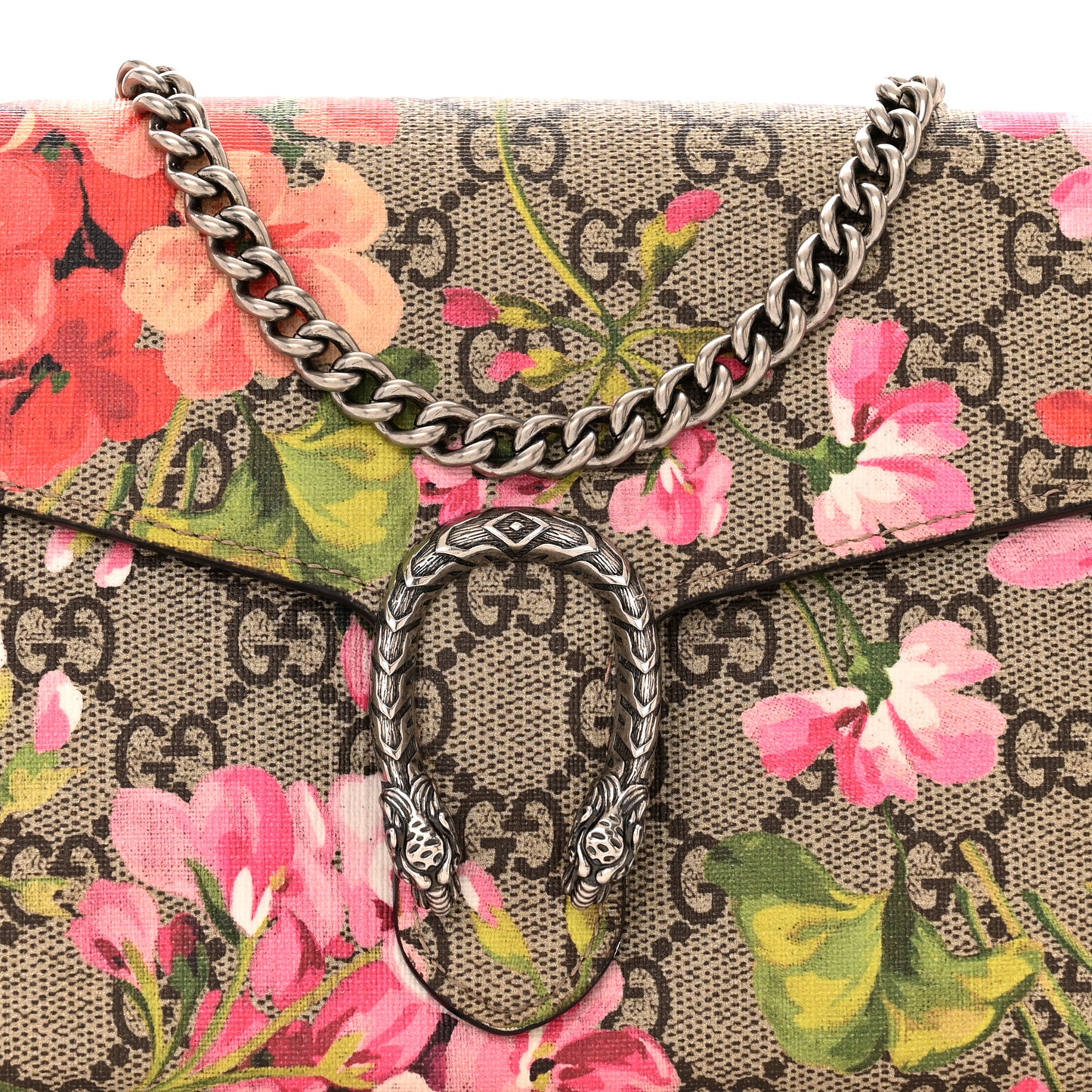 GG Supreme Monogram Blooms Mini Dionysus Chain Wallet Beige Multicolor Dry Rose