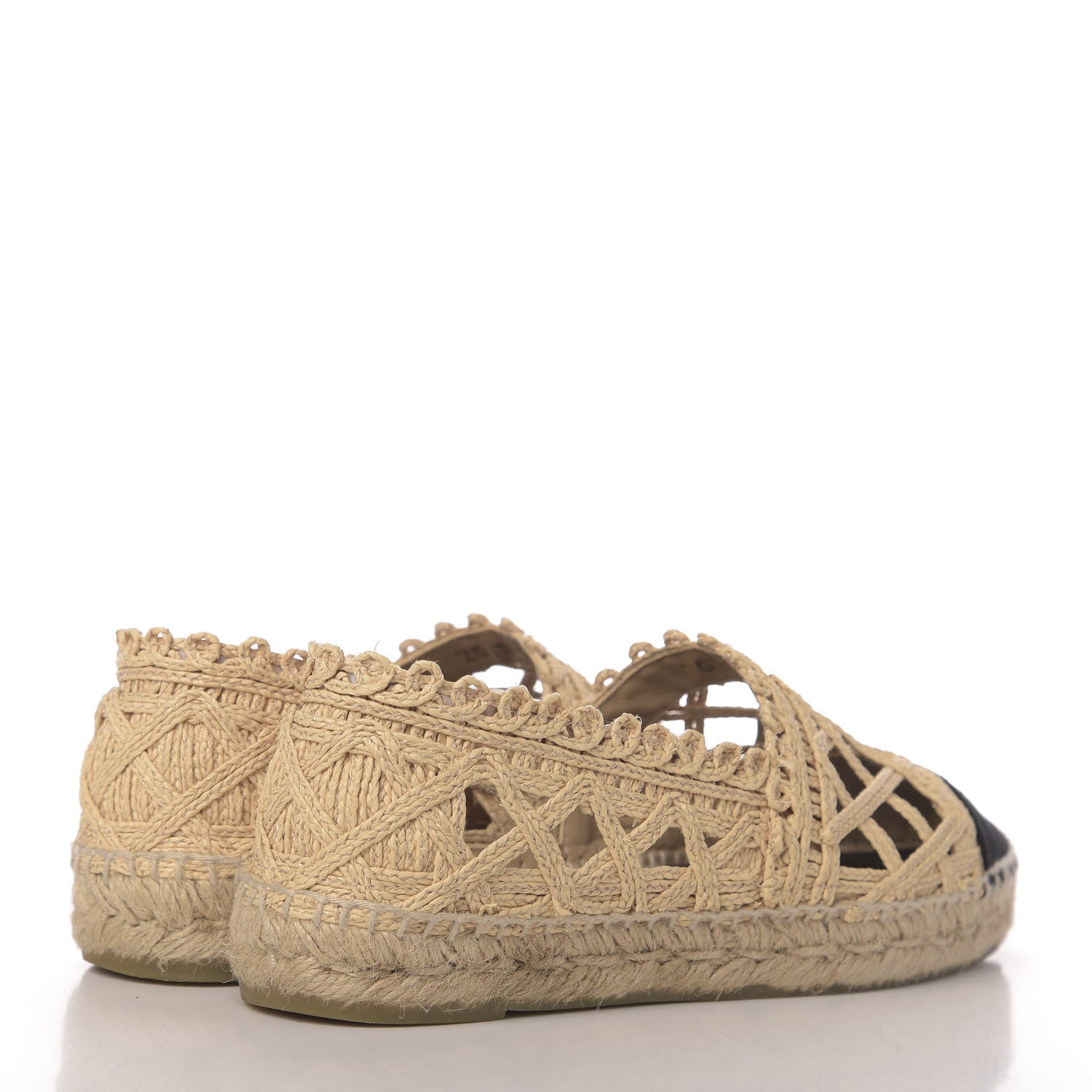 Chanel Woven Fabric Grosgrain CC Espadrilles 38 Beige Black 4 of 8