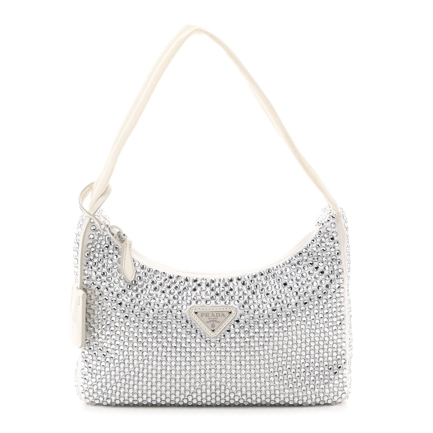 Satin Crystal Mini Re-Edition 2000 Bag White