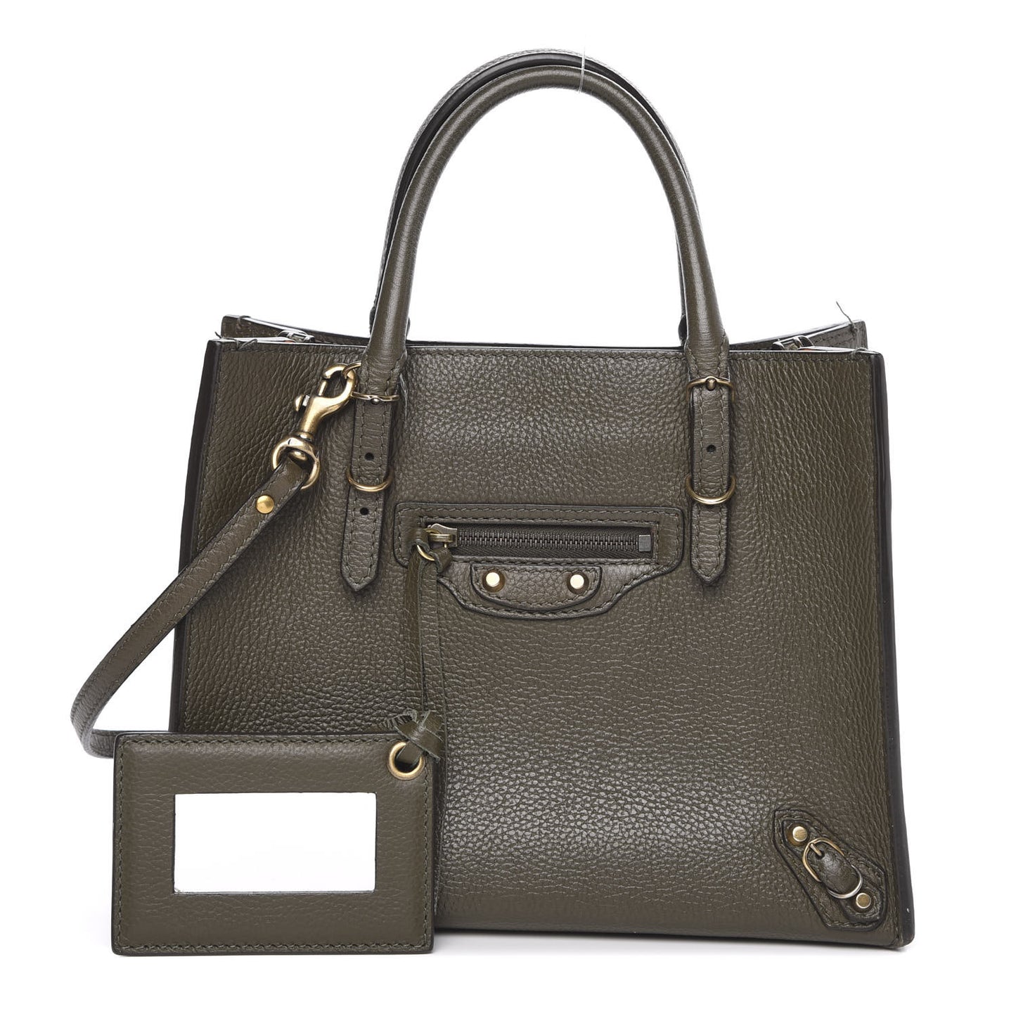 Grained Calfskin Papier Mini A4 Zip Around Tote Green