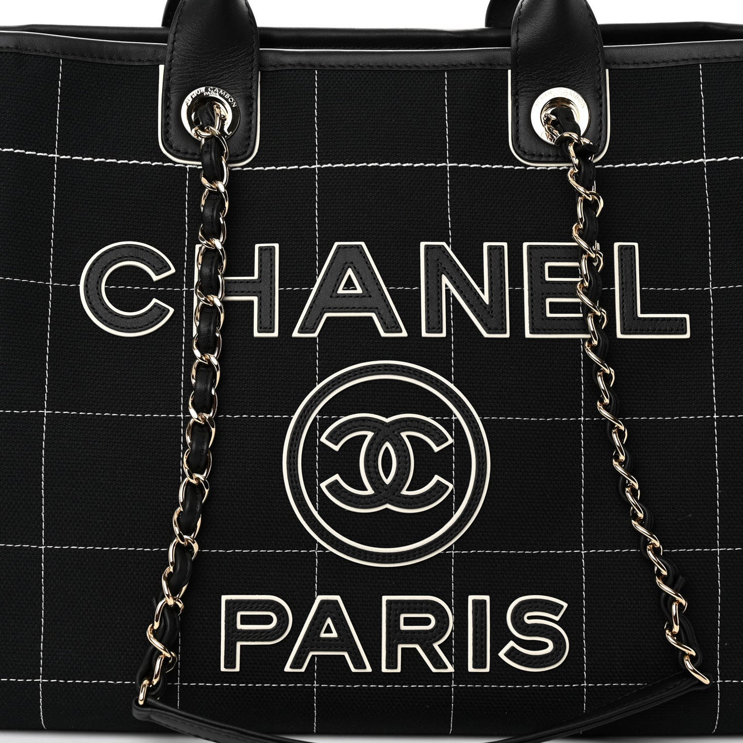 Cotton Medium Deauville Tote Black White